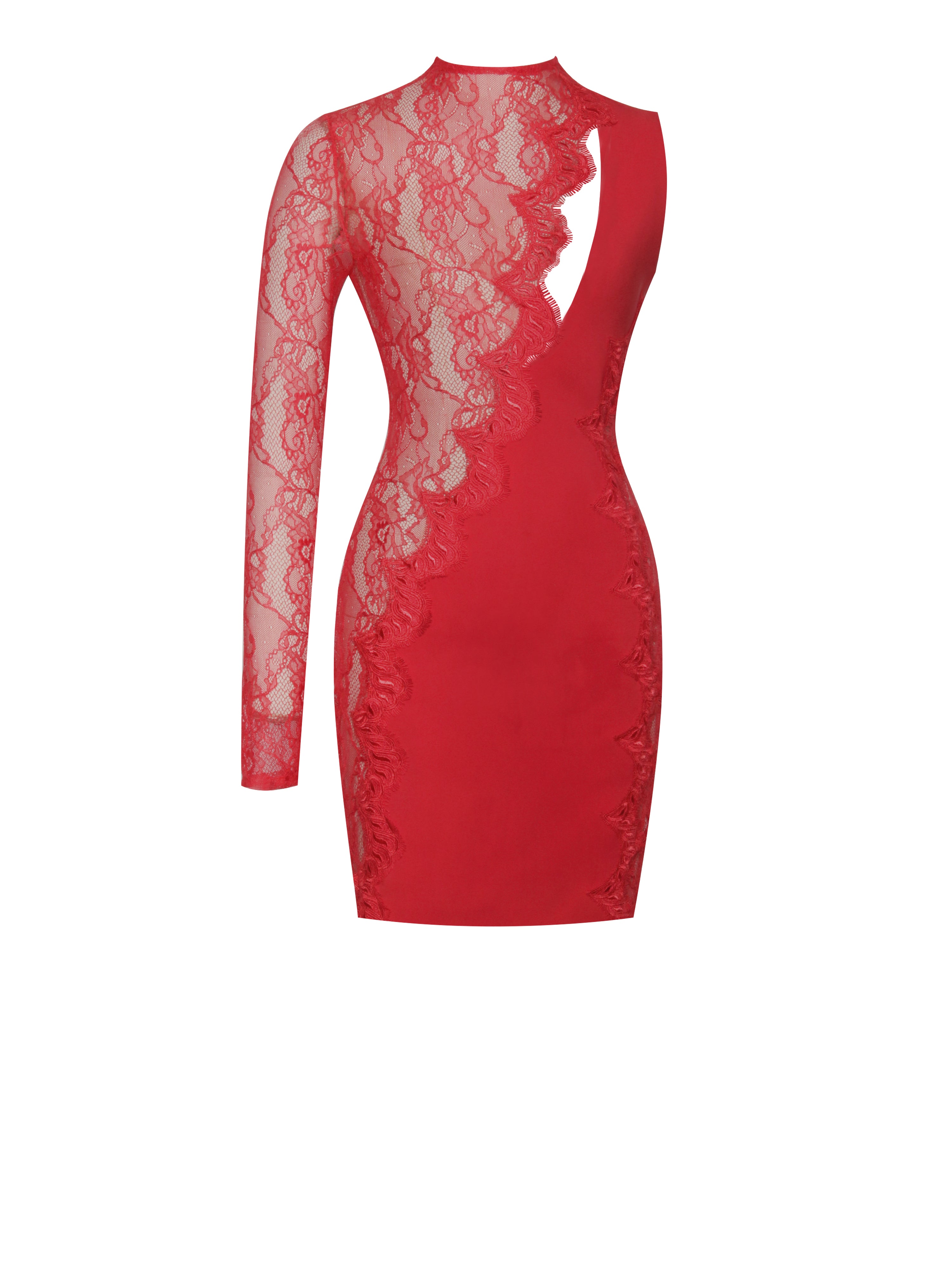 Xenia Red Lace Sleeve Mini Dress