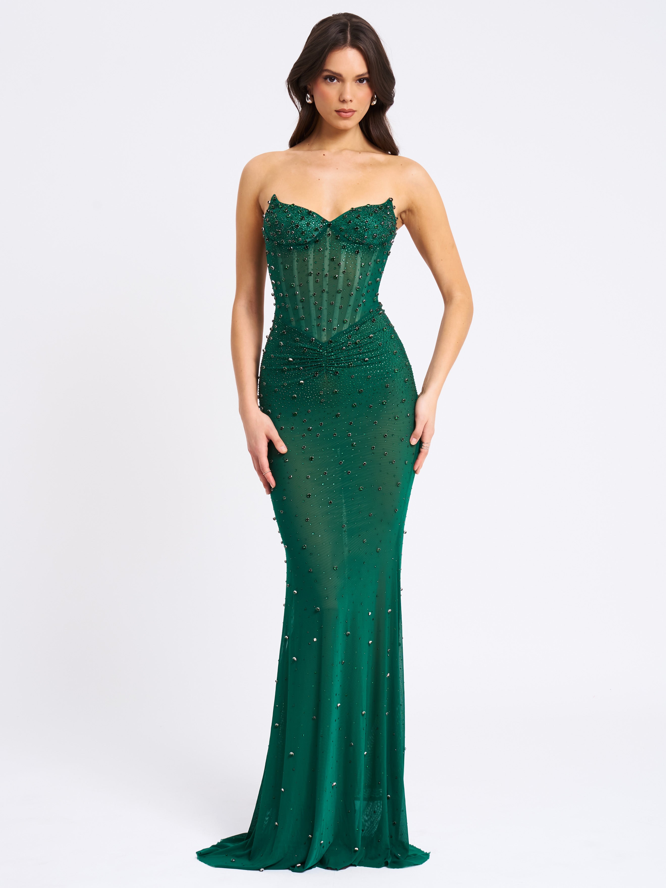 Fatima Green Crystal Sleeveless Corset Mermaid Maxi Dress