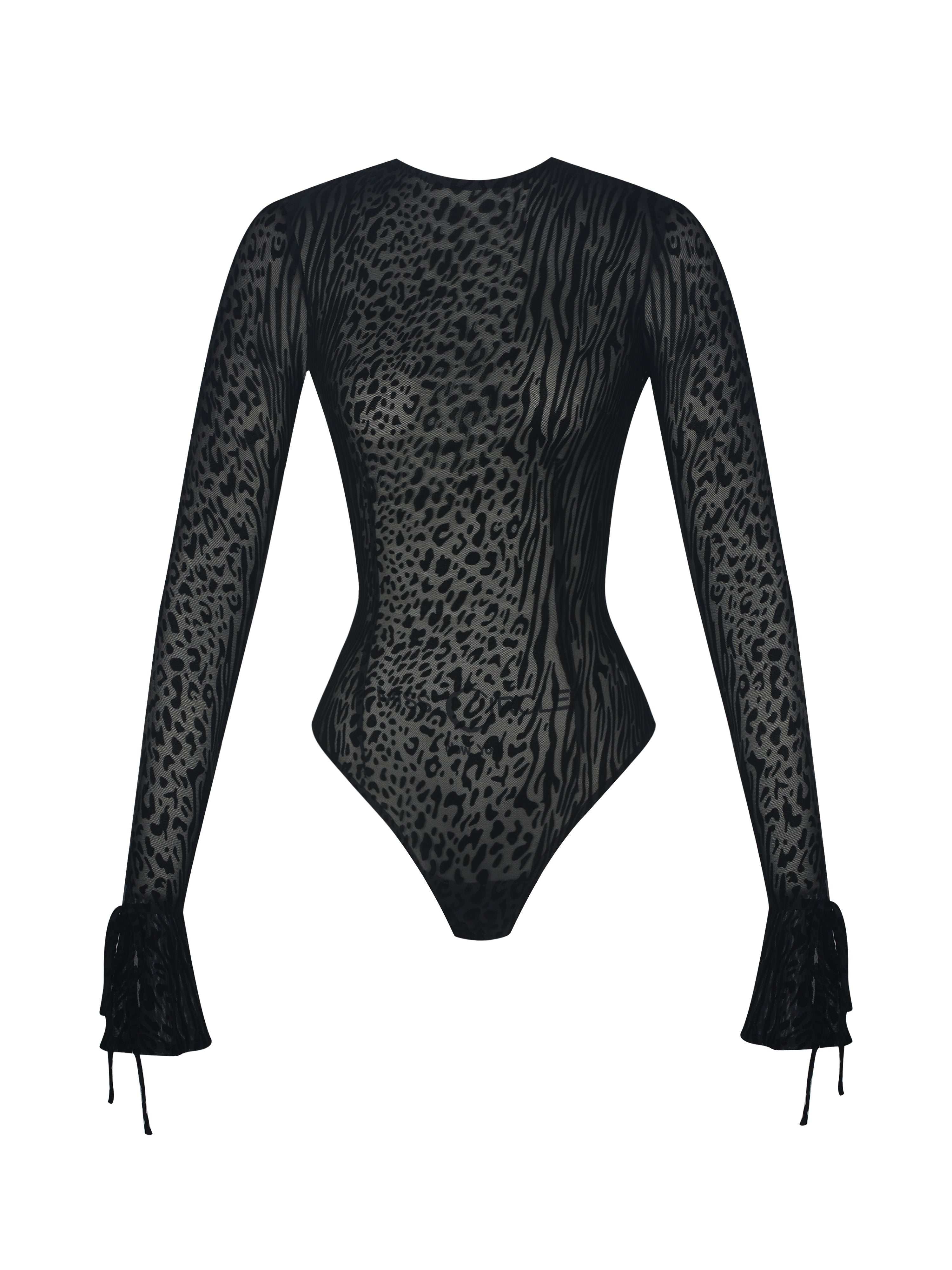 Ibera Black Animal Print Burnout Velvet Long Sleeve Bodysuit