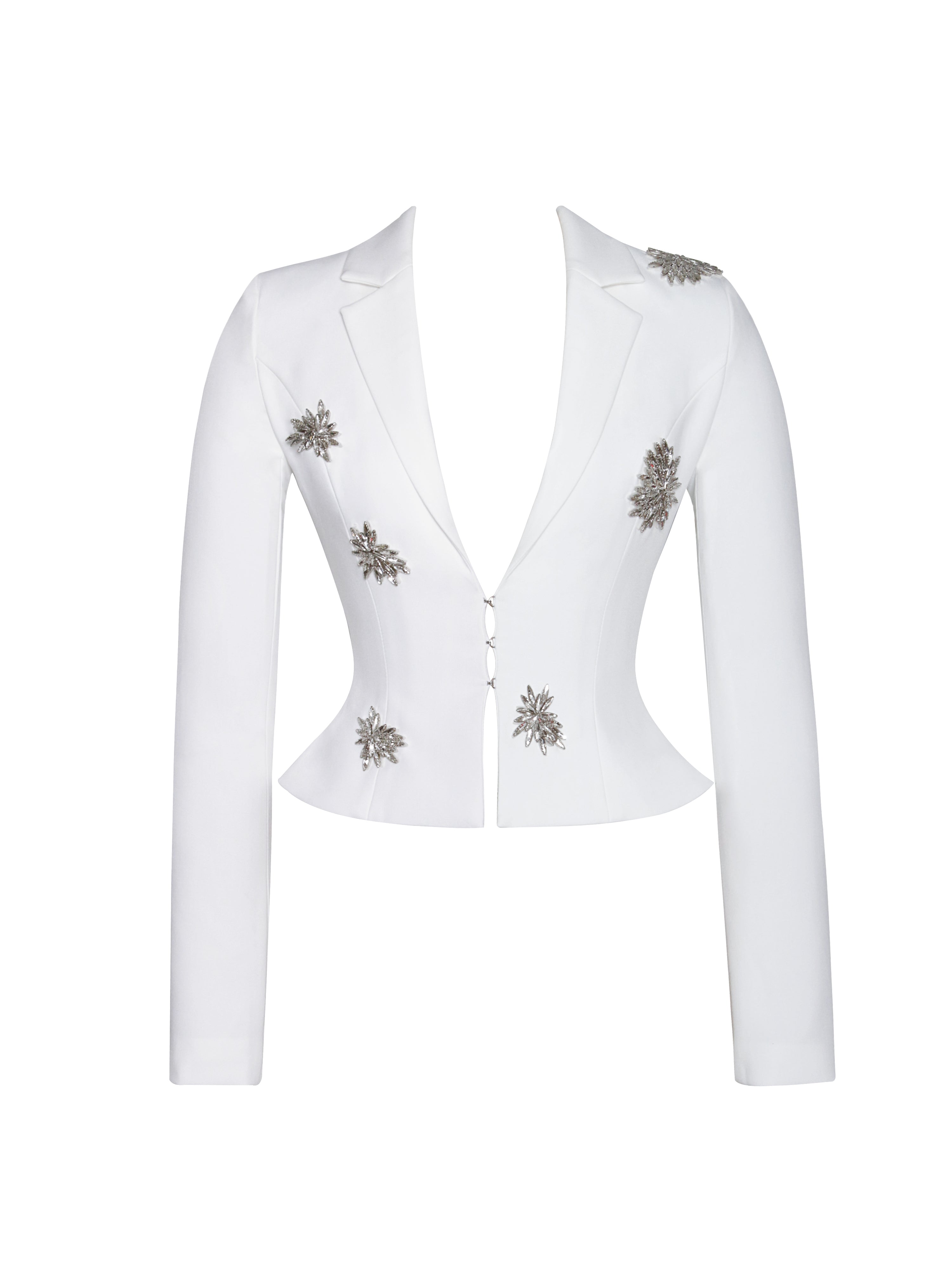 Wilda White Crystal Embellished Peplum Blazer