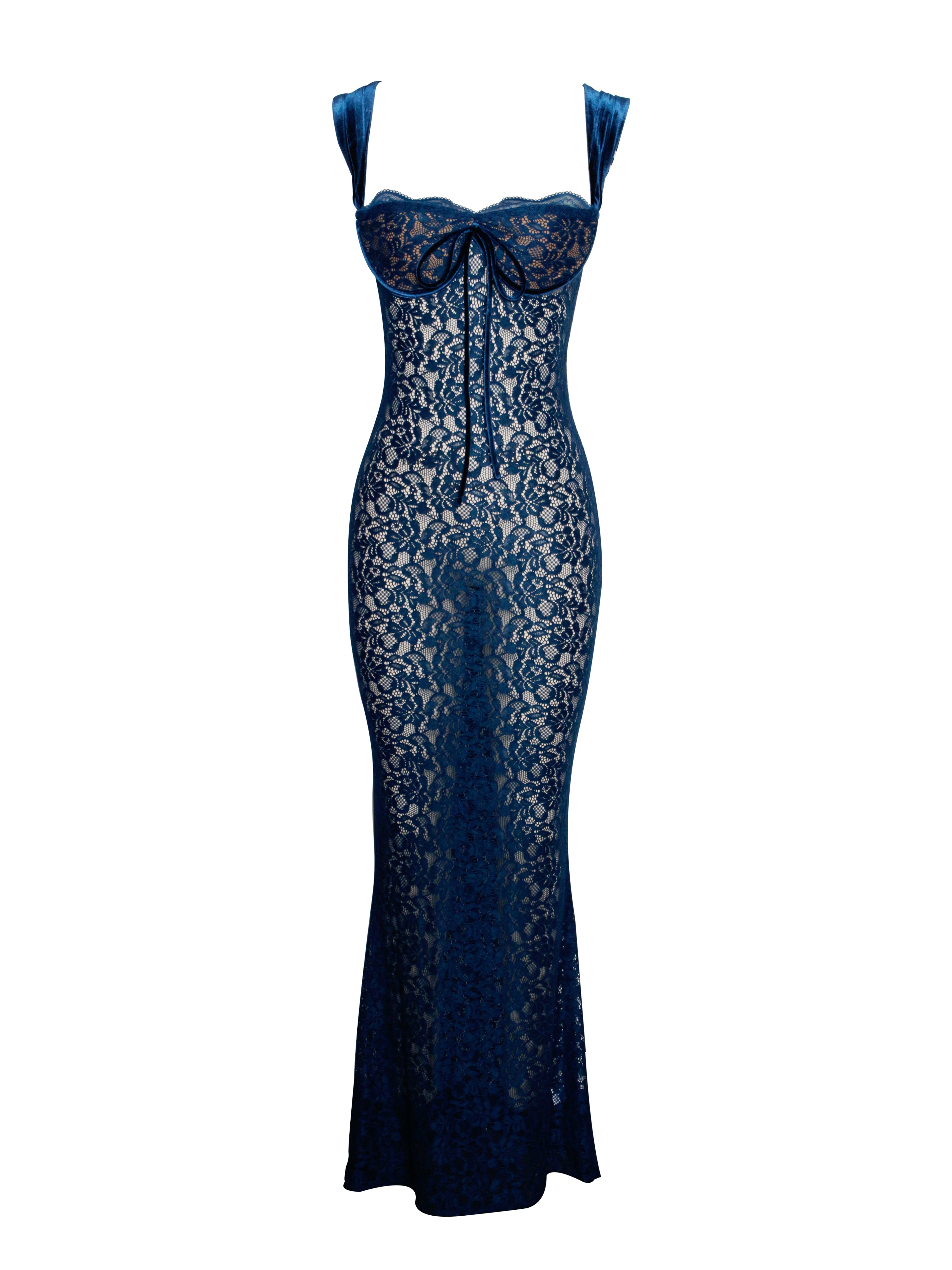Miss Circle Women's Veronica Teal Lace Maxi Dress - Navy Miss Circle Women's Veronica Teal Lace Maxi Dress - Navy