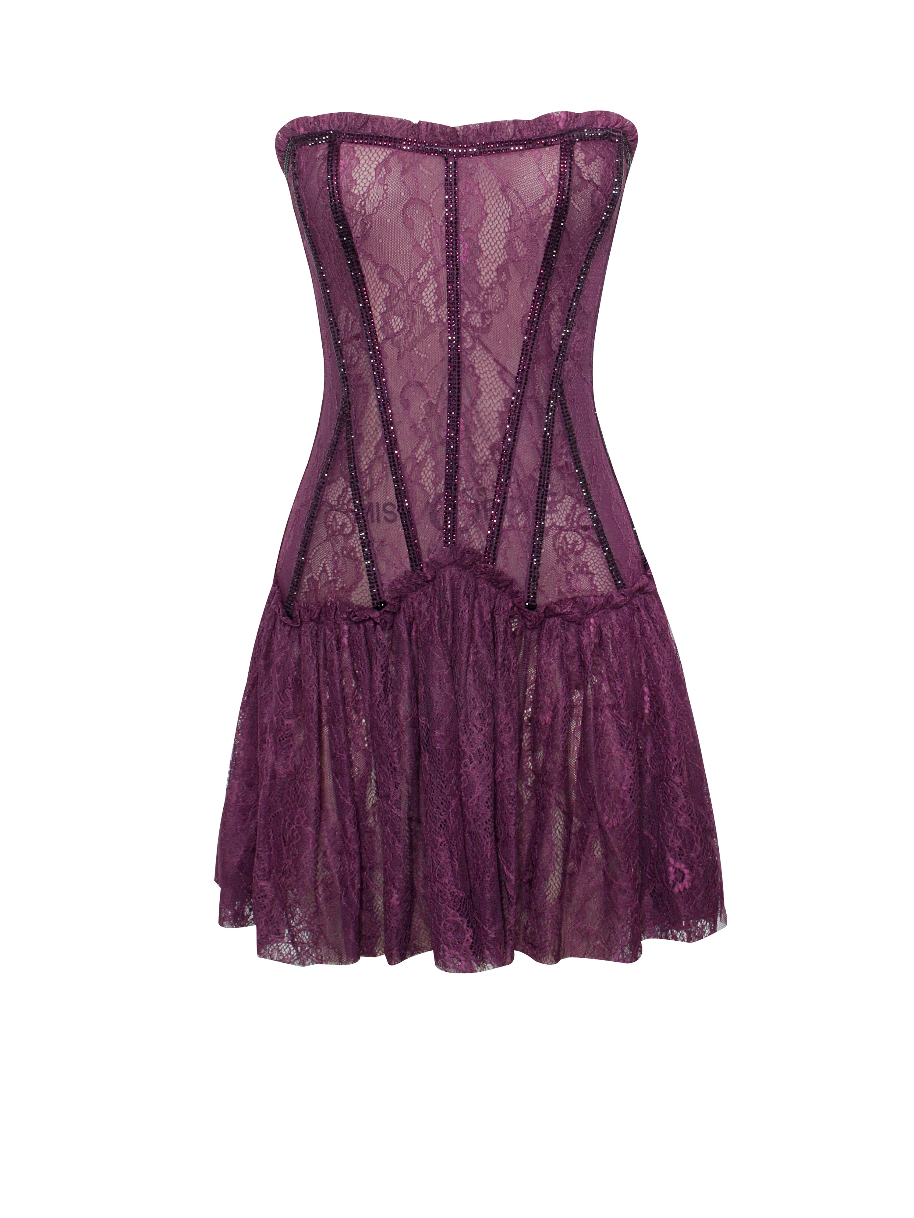 Verna Purple Lace Crystal Trim Corset Dress