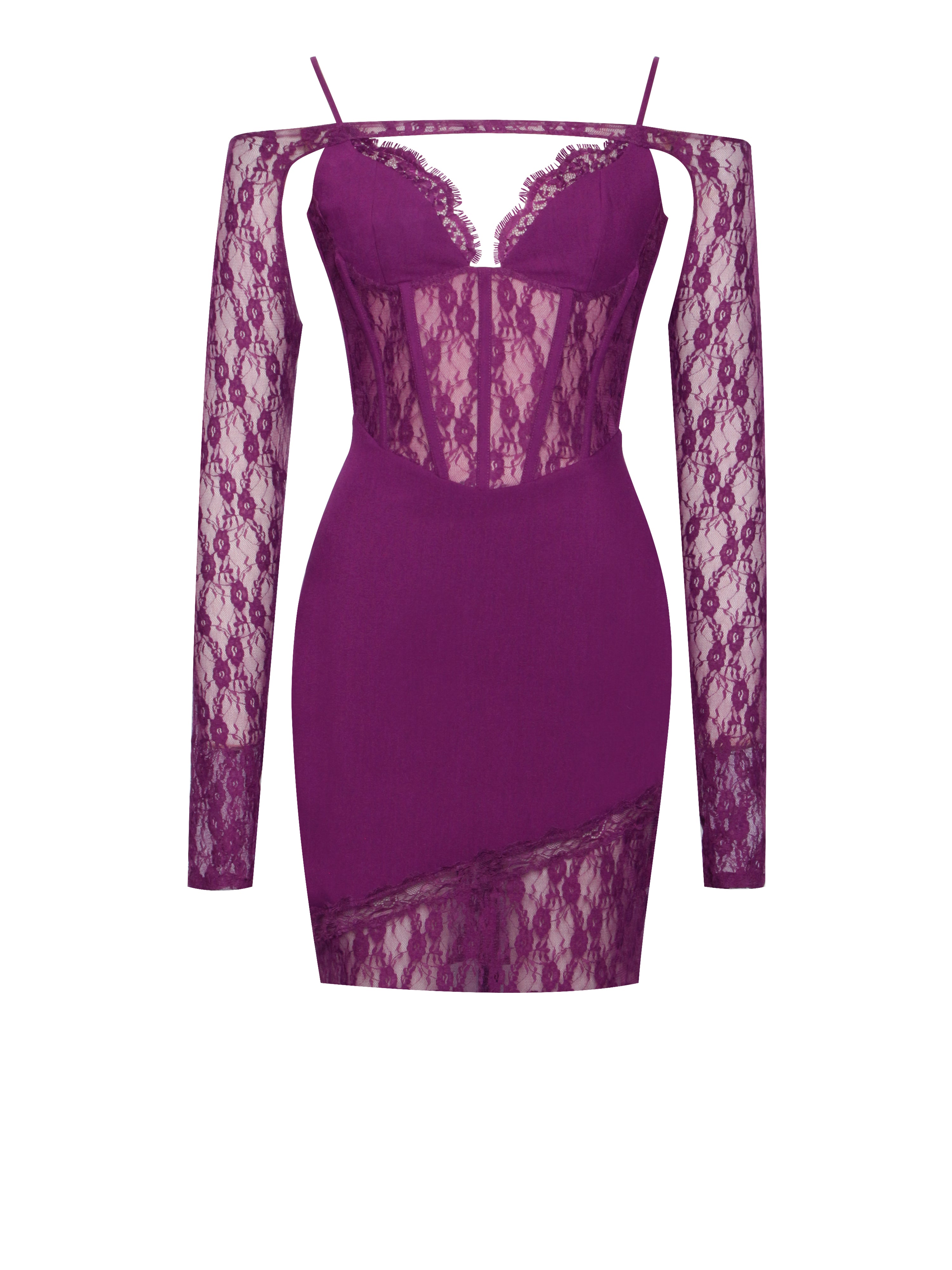 Elsie Purple Lace and Crepe Mini Dress