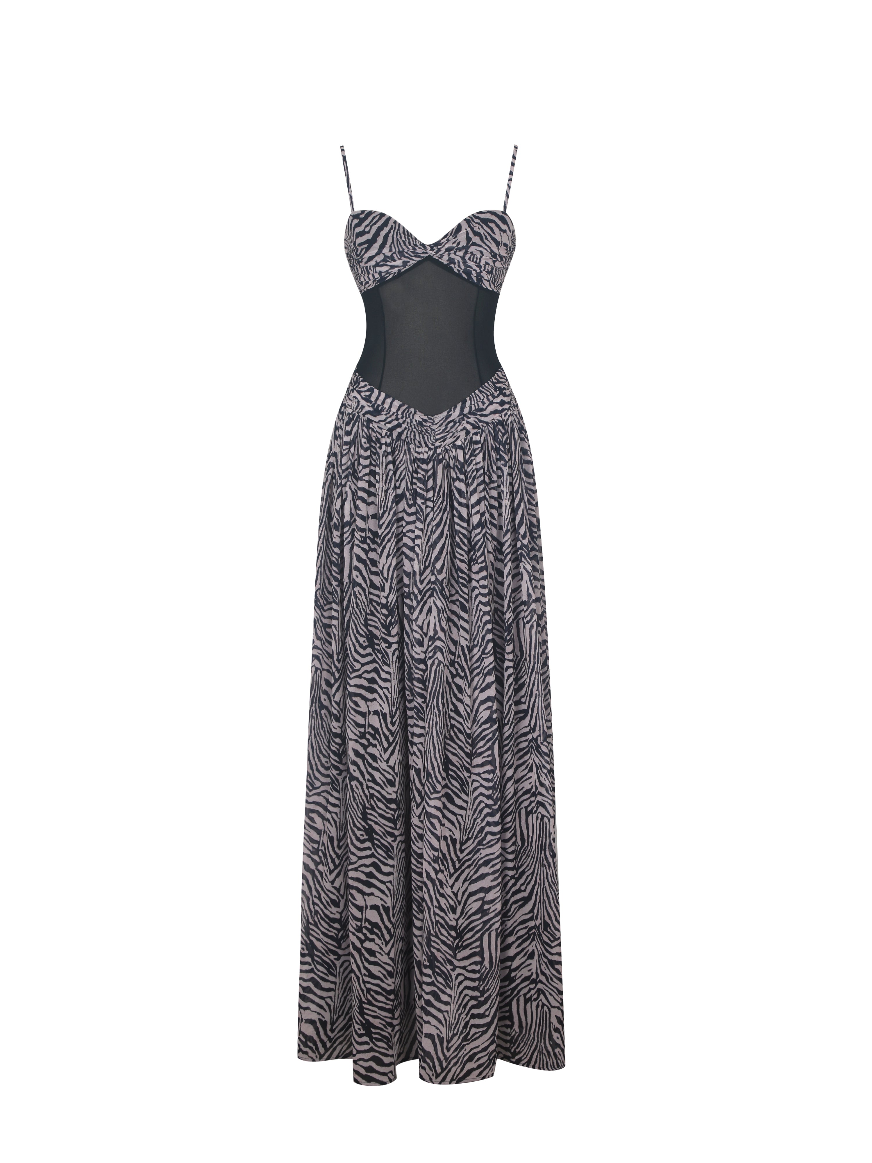 Onora Zebra Print Chiffon Dipped Waist Maxi Dress