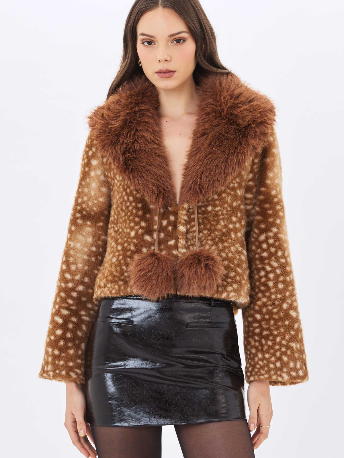 Mia Chestnut Faux Fur Bambi Print Mini Coat