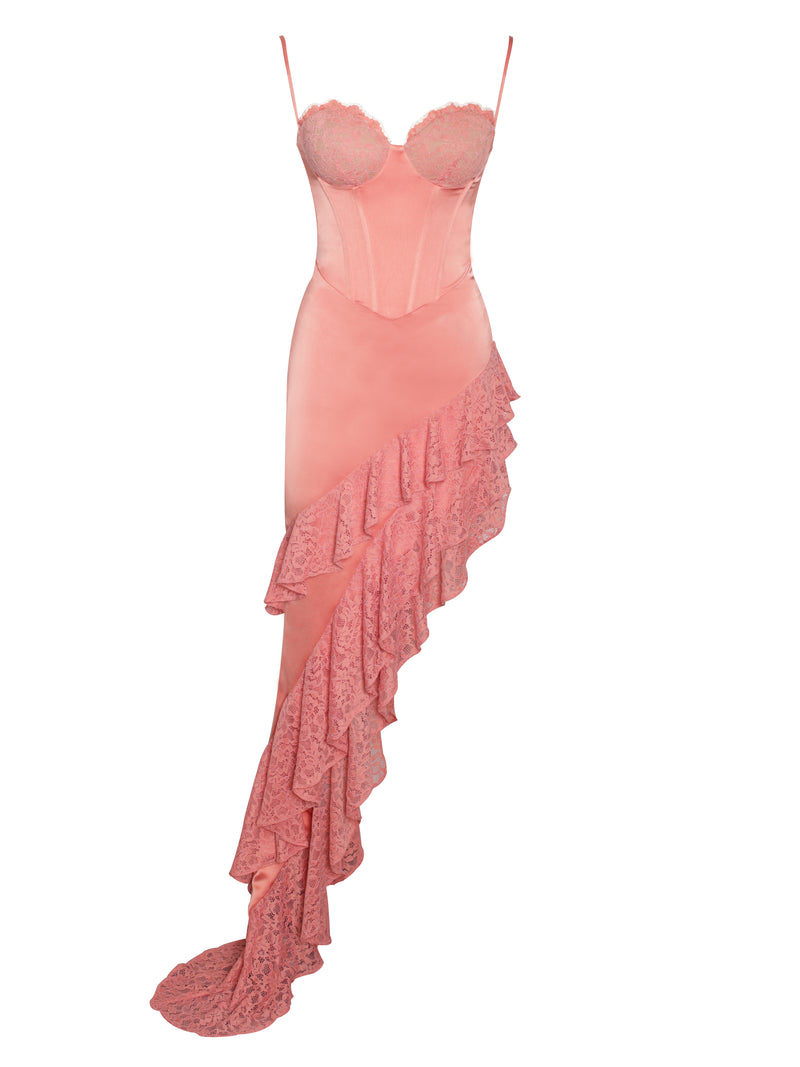 Zaira Coral Lace Satin Corset Dress