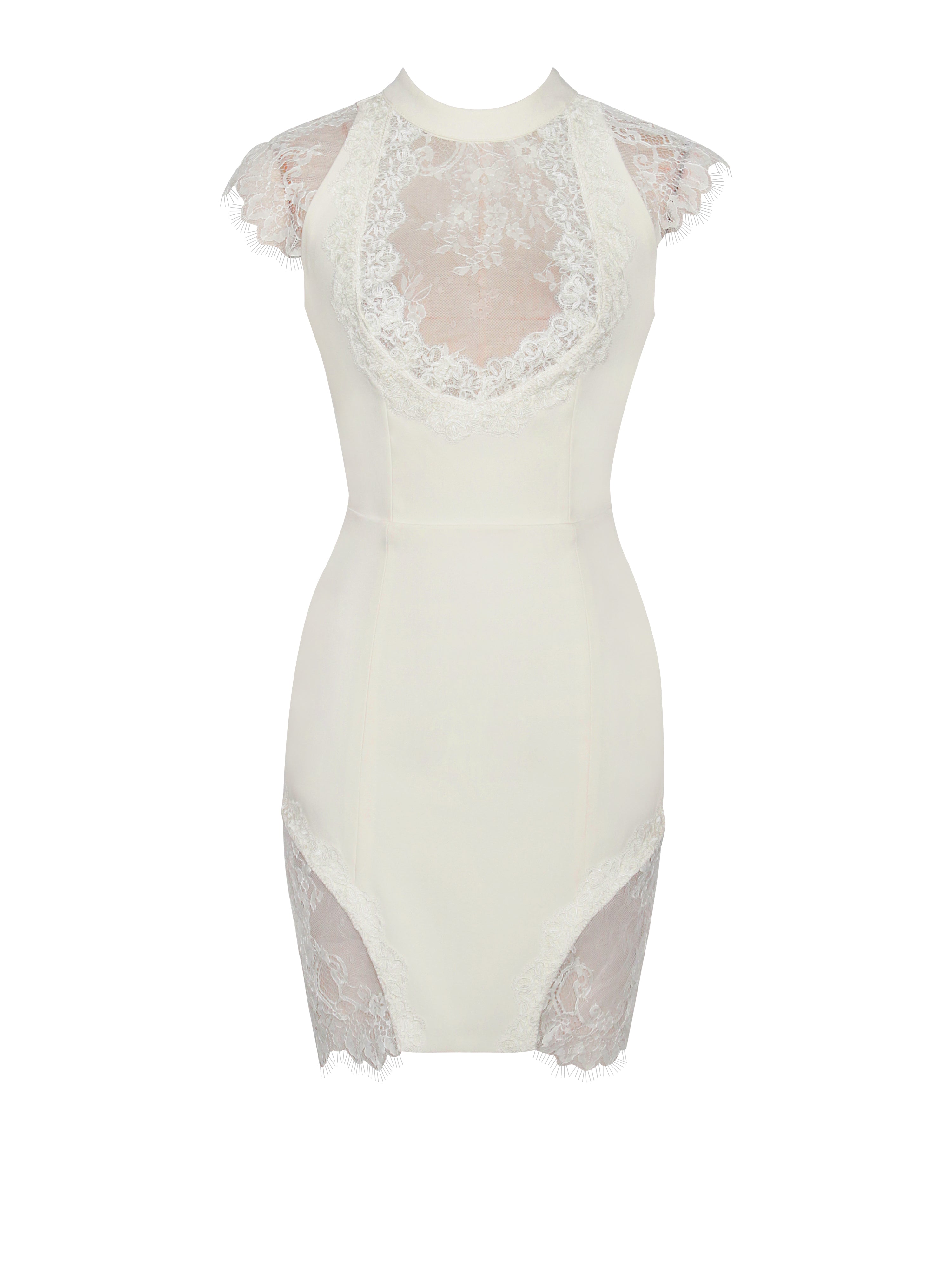 Quinella White Lace Crepe Backless Mini Dress (Archive Sale) Quinella White Lace Crepe Backless Mini Dress (Archive Sale)