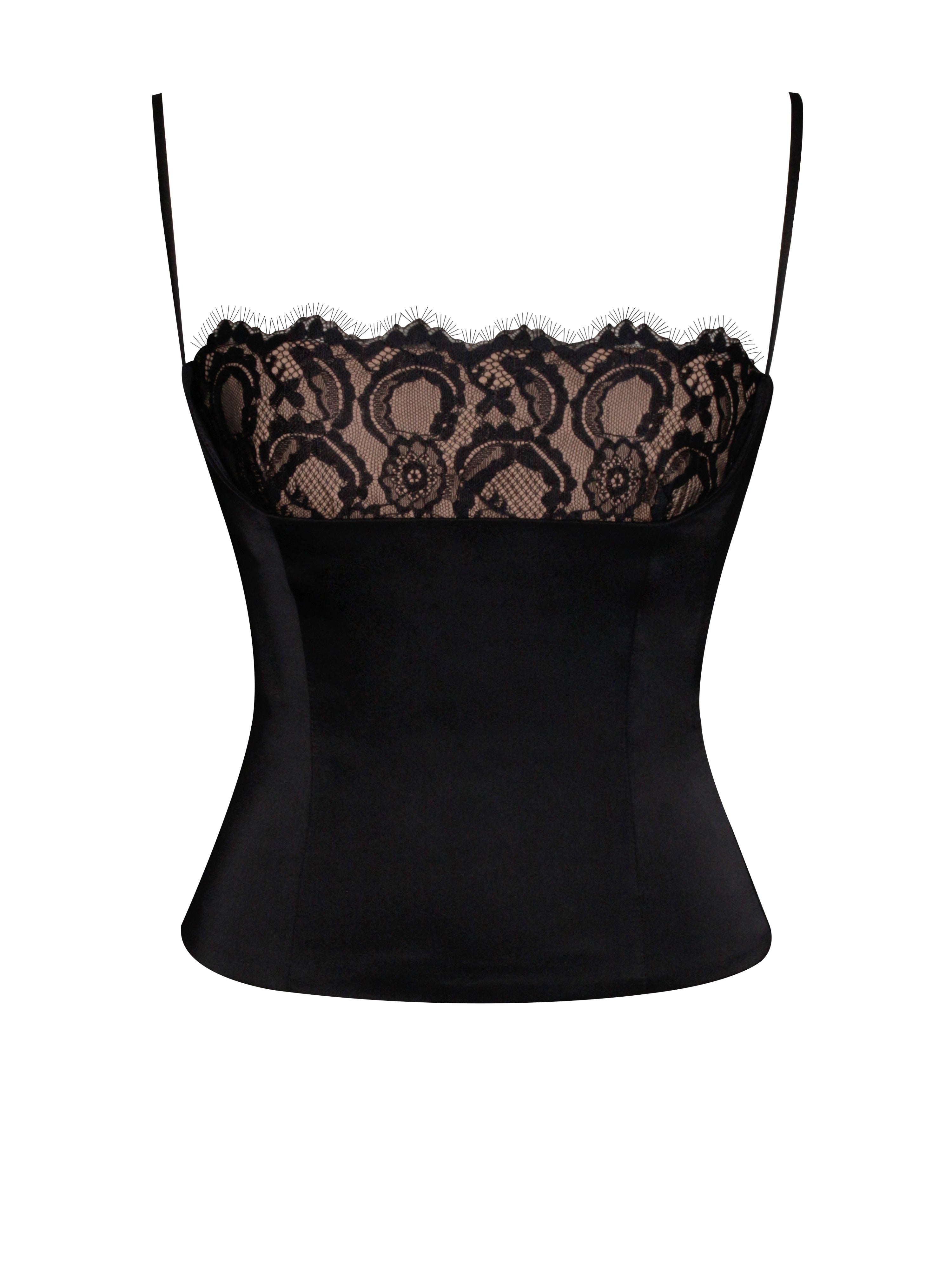 Padma Black Satin Lace Bustier Corset Top