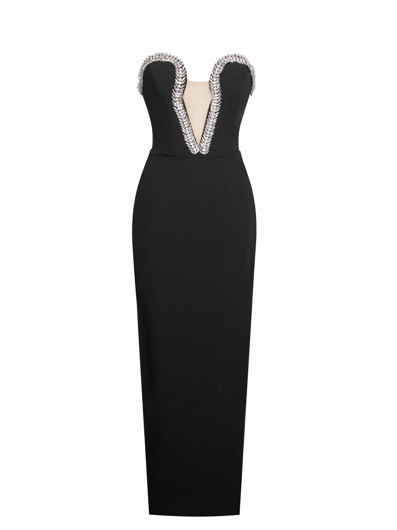 Ivanna Black Crystal Embellished Maxi Dress