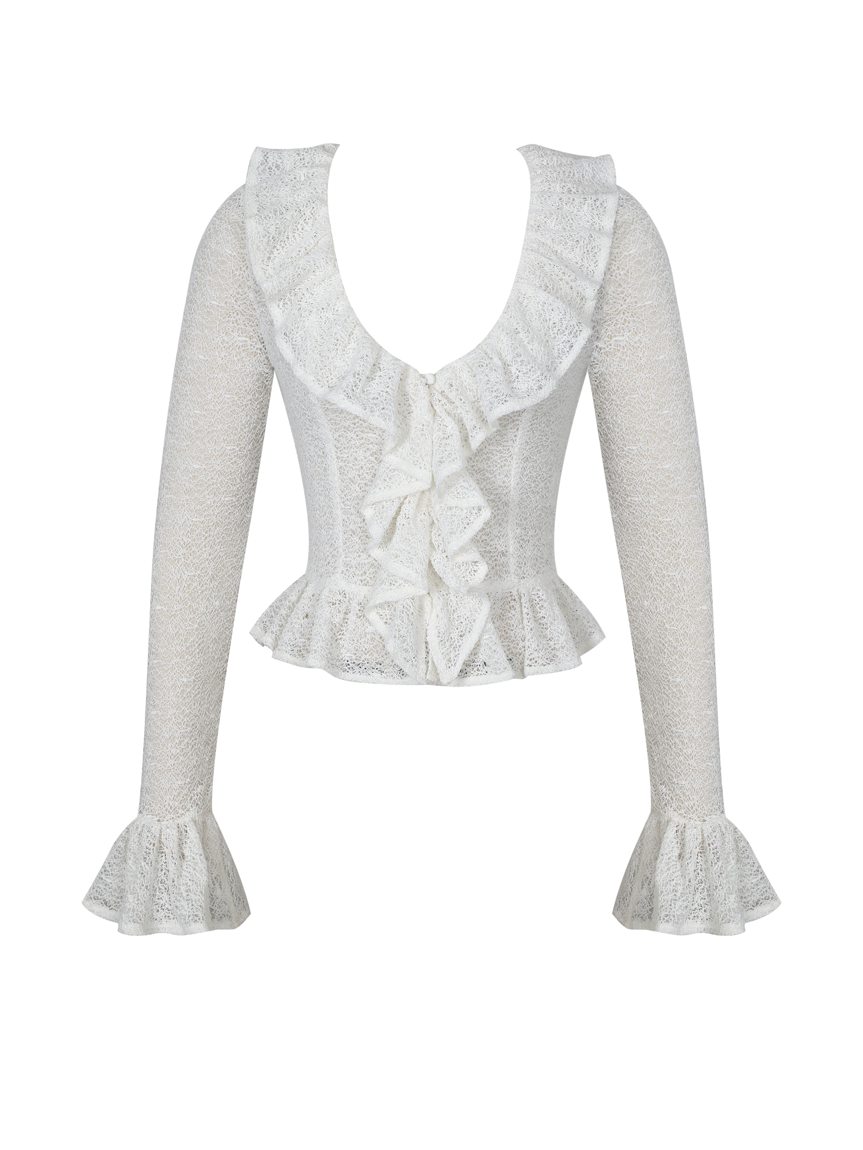 Urva Ivory Crochet Ruffle Front Button Top