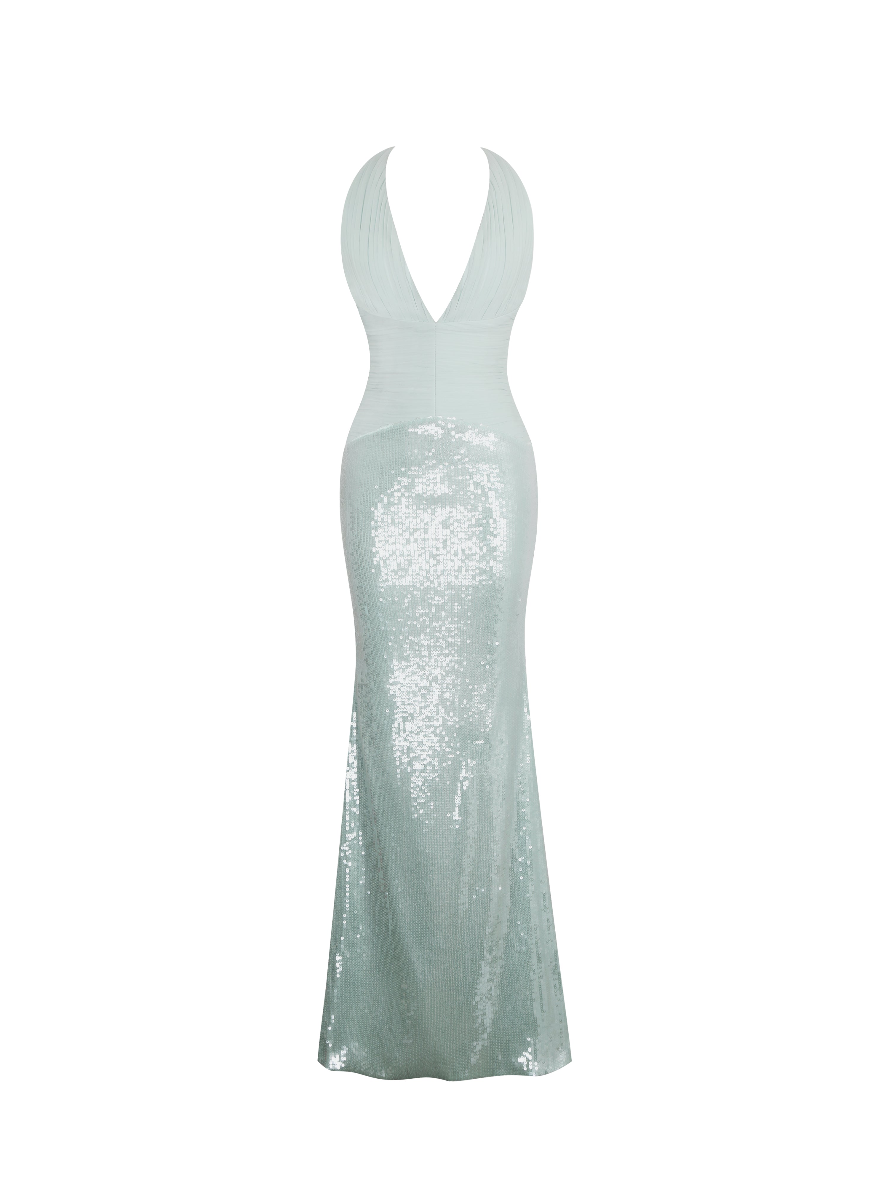 Wendale Mint Sequin Plunging Mermaid Maxi Dress