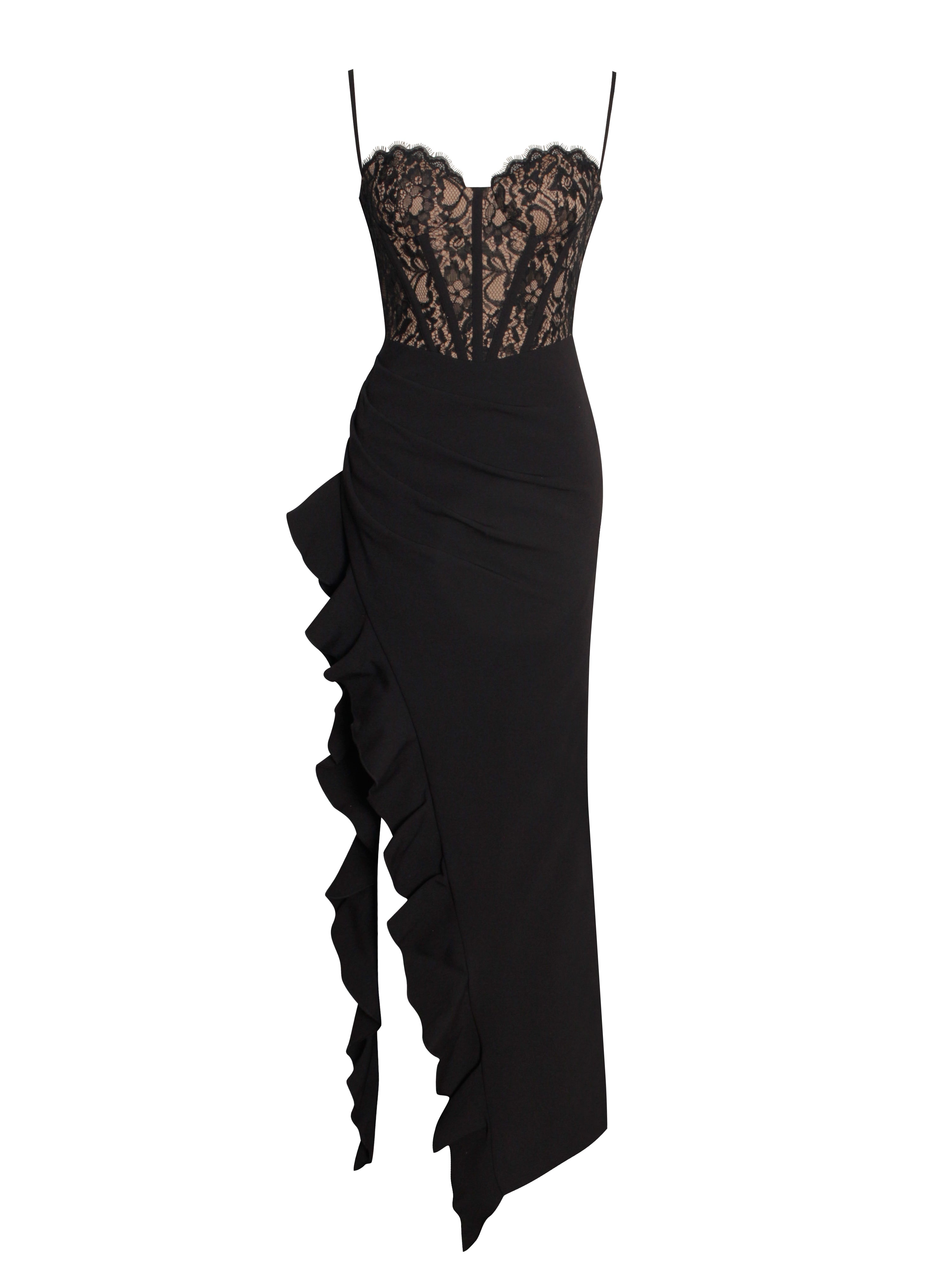 Junia Black Lace Corset Maxi Dress