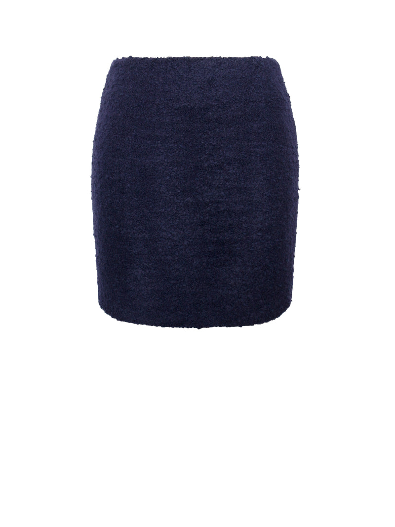 Wylda Navy Blue Boucle Wool Bodycon Mini Skirt