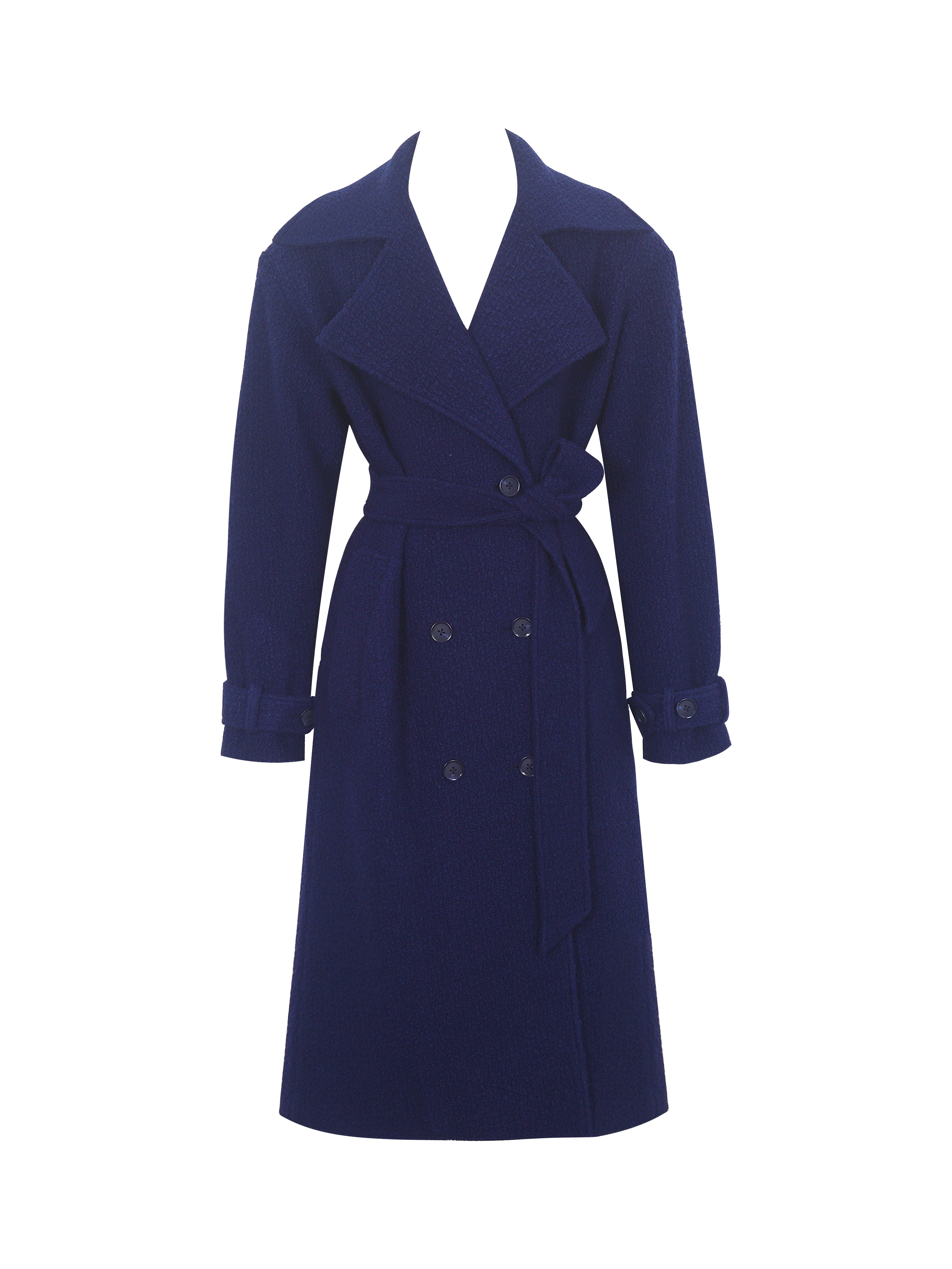 Jaelyn Midnight Blue Wool Blend Double-Breasted Belted Coat