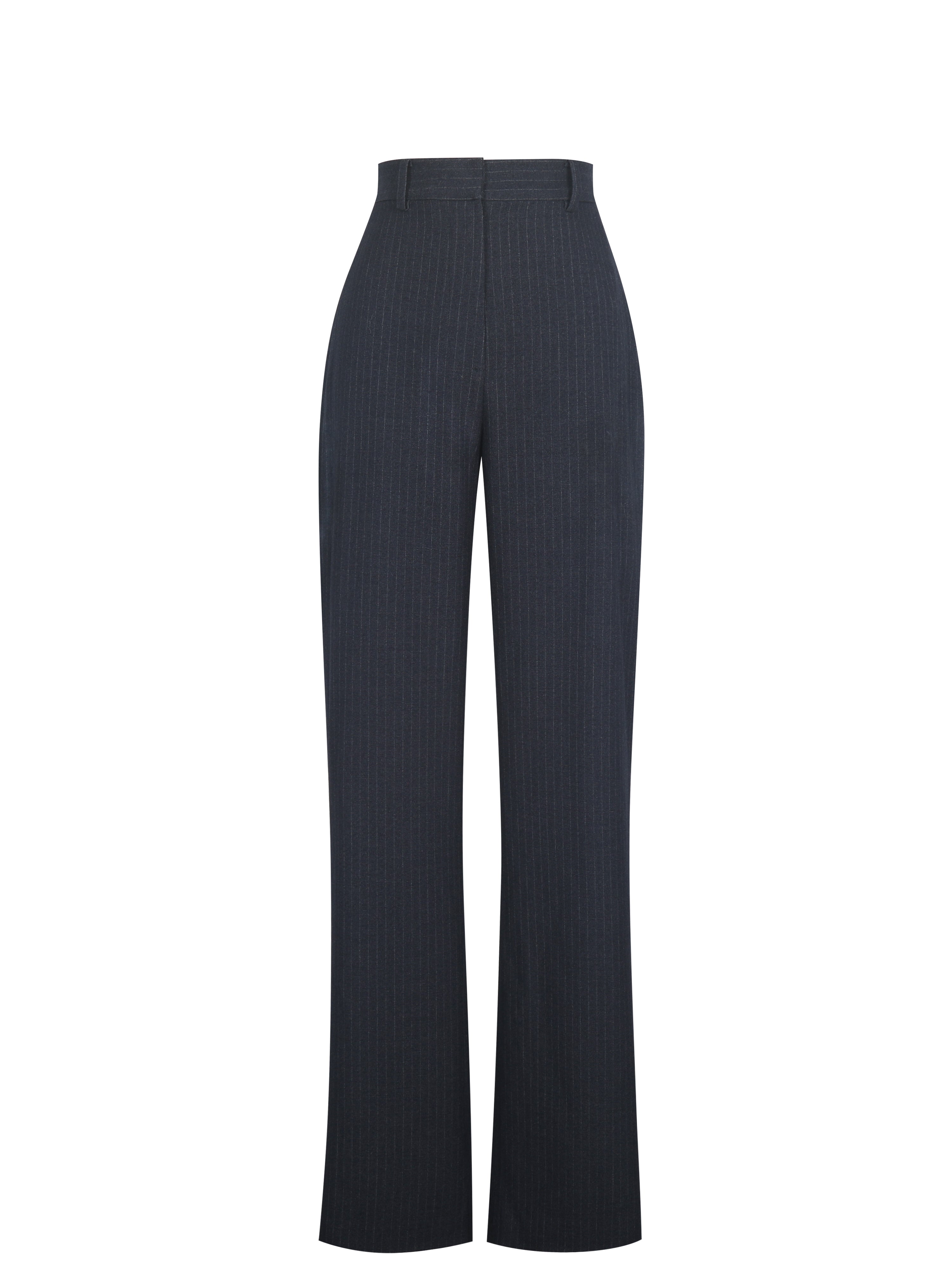 Quinnie Navy Striped High-Waisted Straight Leg Pant