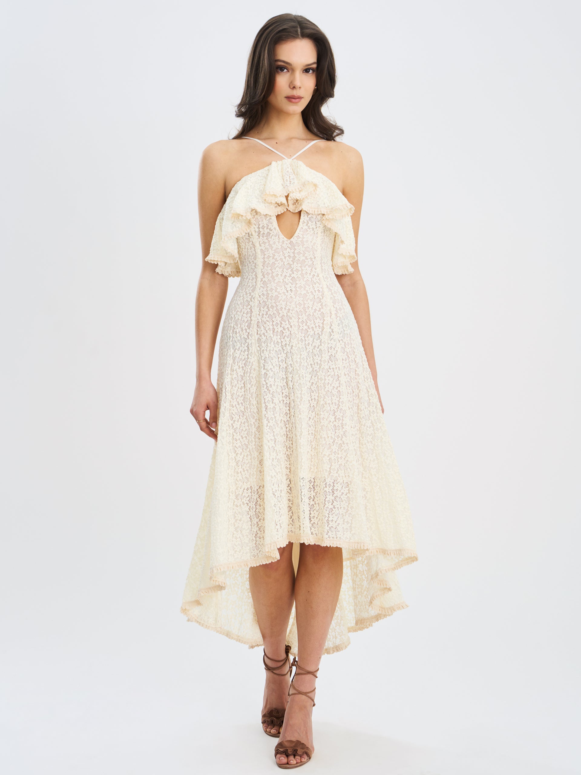 Idra Lace Trim Sleeveless Crochet Midi Trailing Dress Idra Lace Trim Sleeveless Crochet Midi Trailing Dress