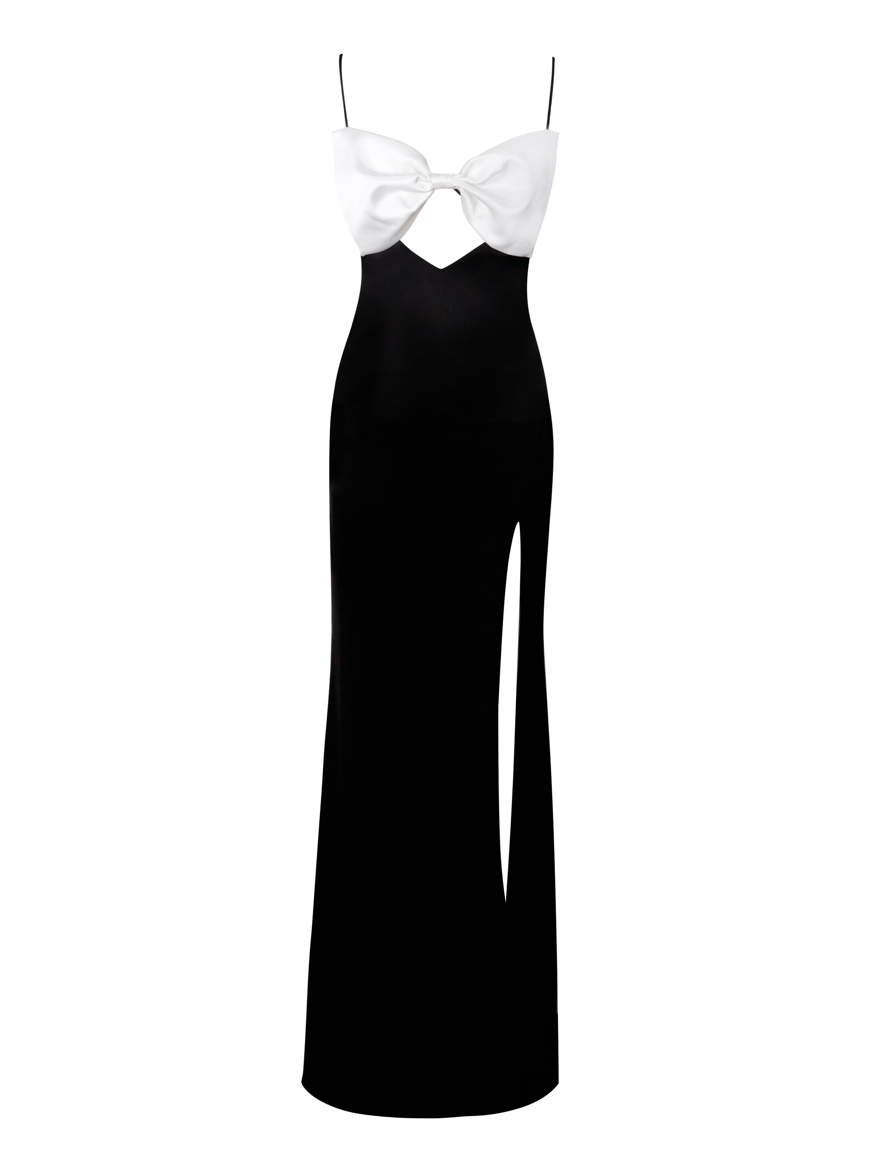 Eleanor Black and White Bow Satin Gown