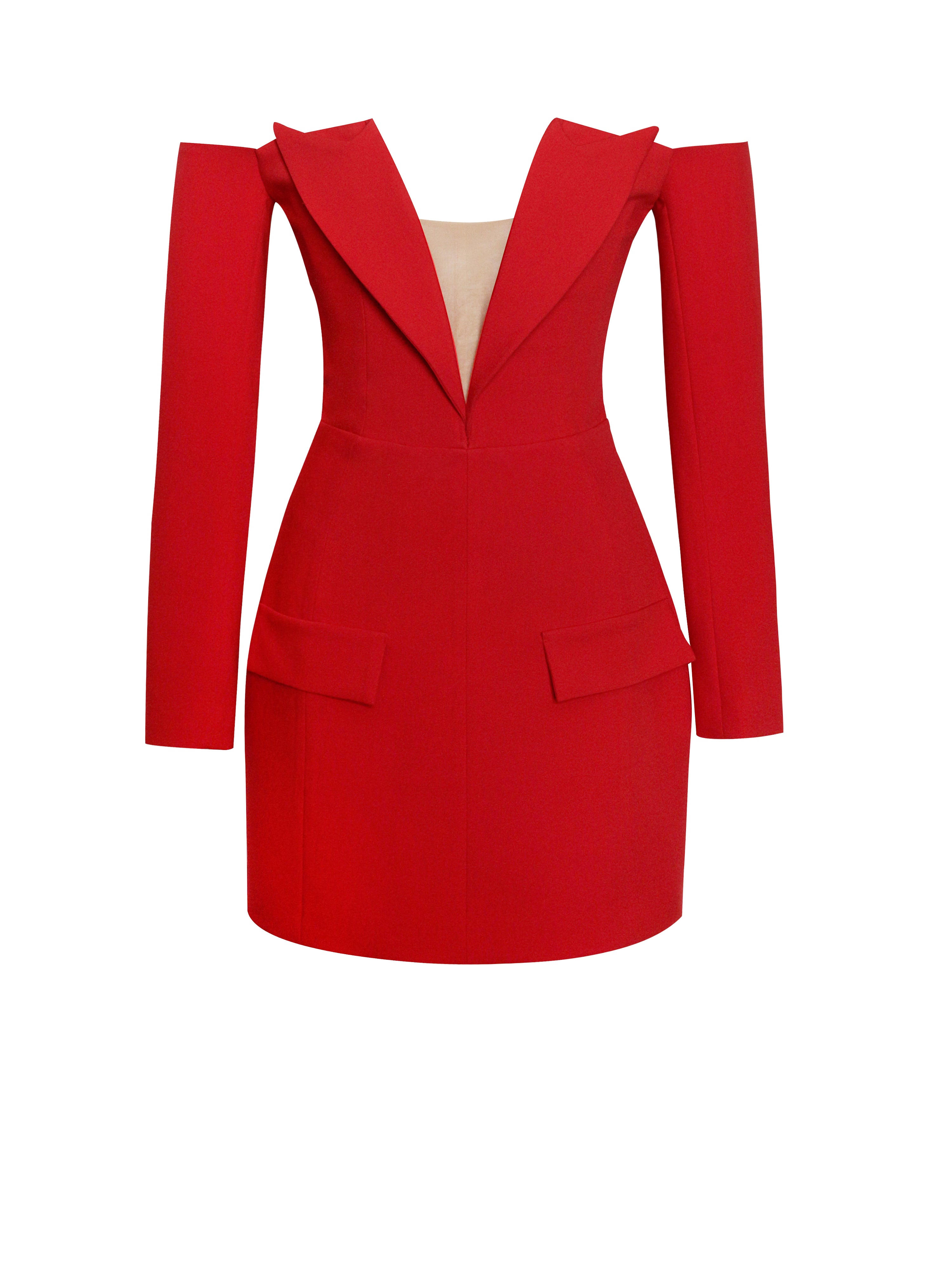 Polina Red Off Shoulder Long Sleeve Blazer Dress