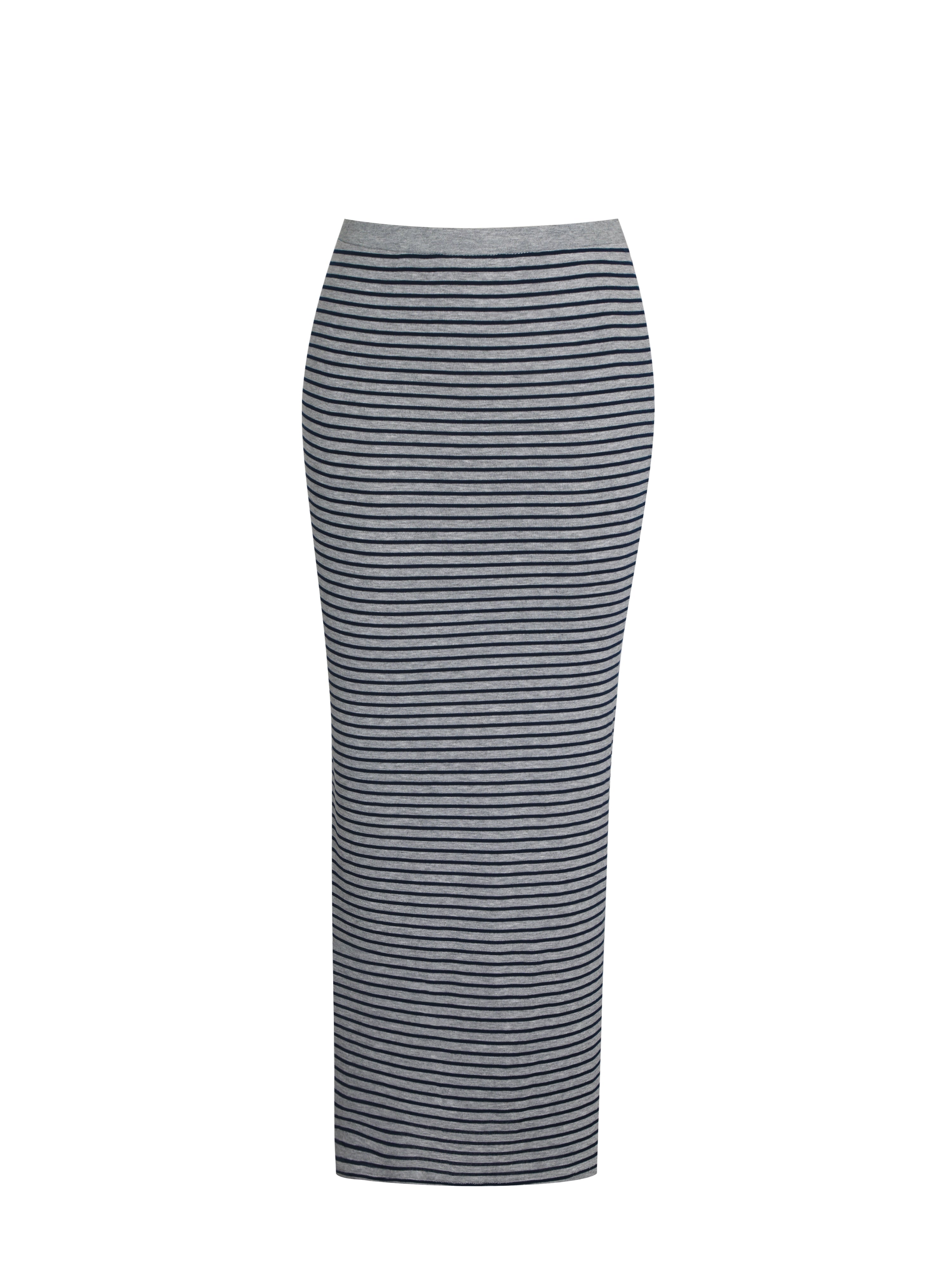 Westlyn Grey & Navy Lyocell Jersey Striped Midi Skirt