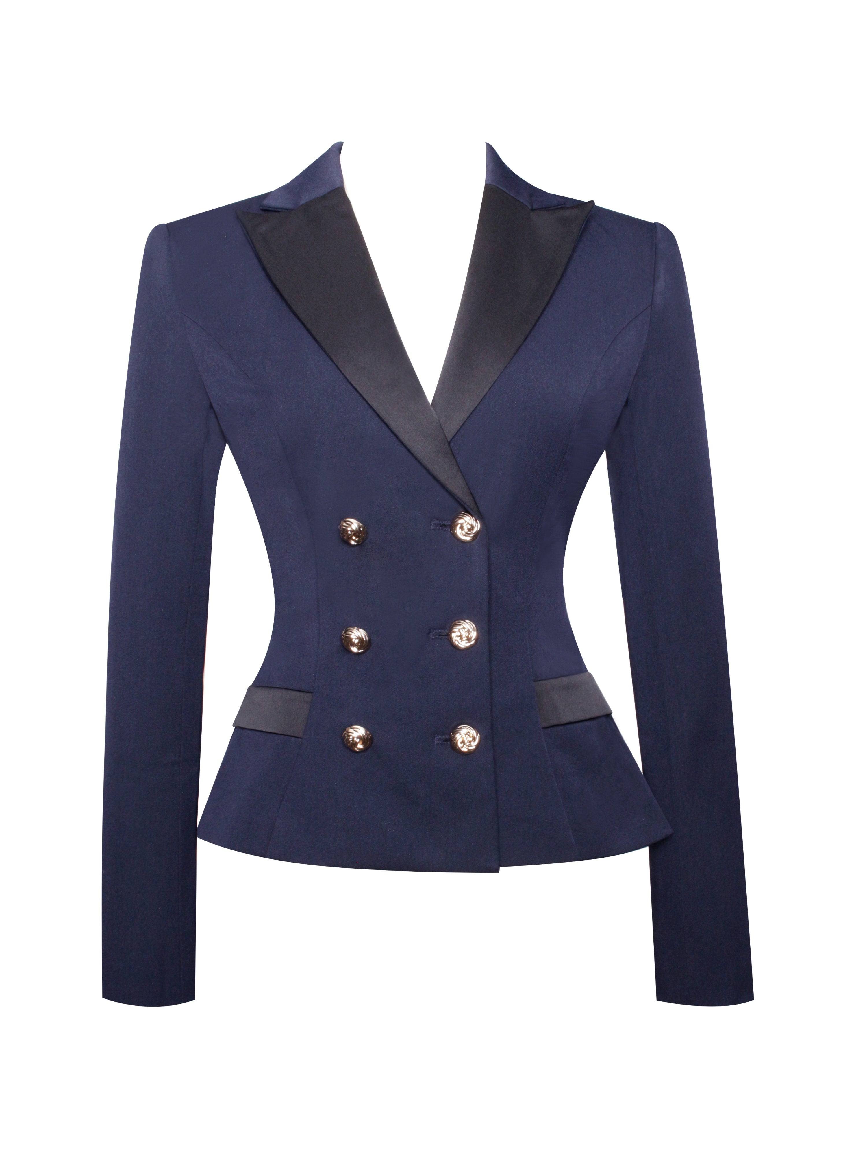 Nasia Navy Blue Double Breast Backless Blazer