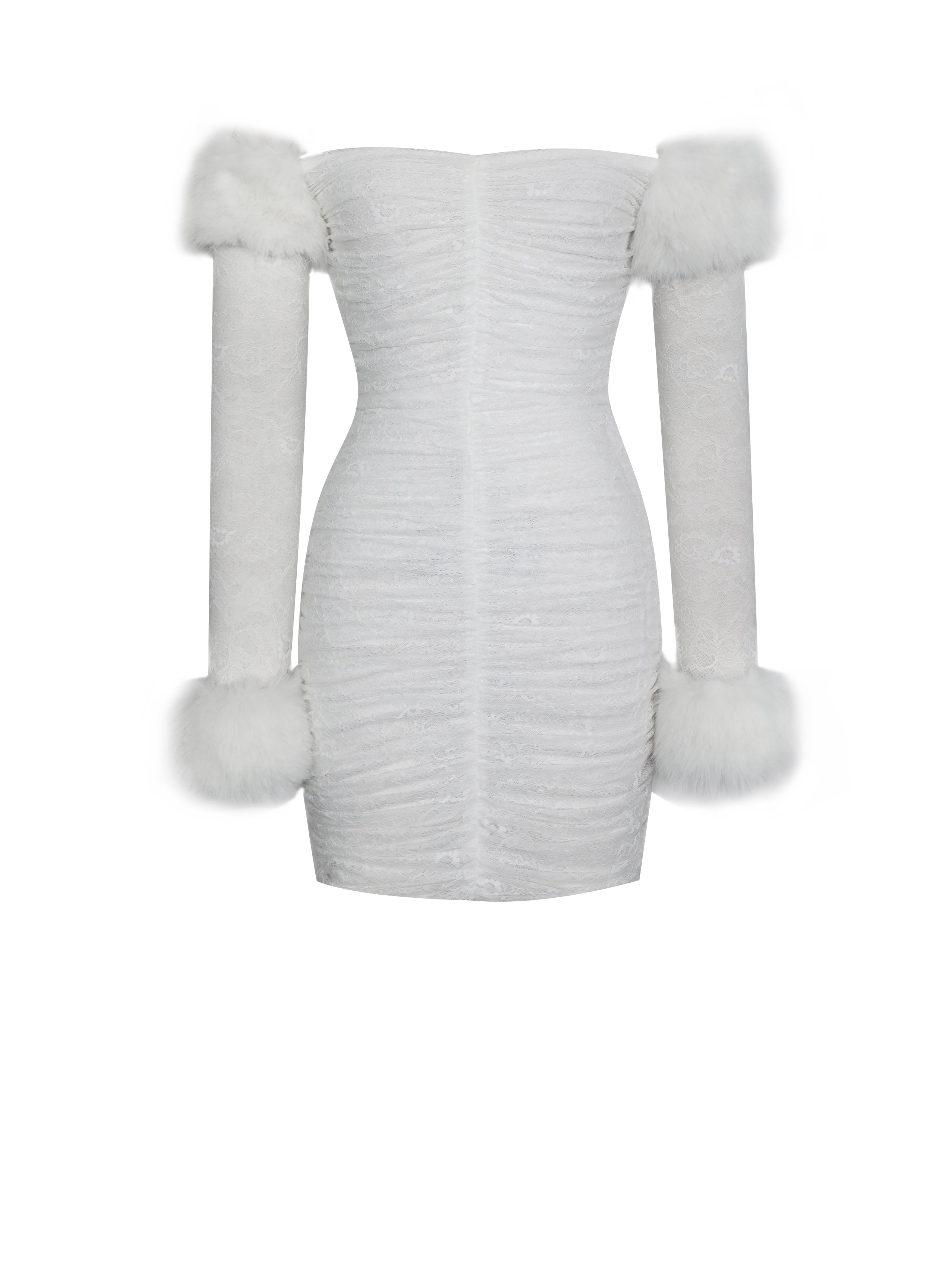 Lani White Lace Off-Shoulder Ruched Mini Dress