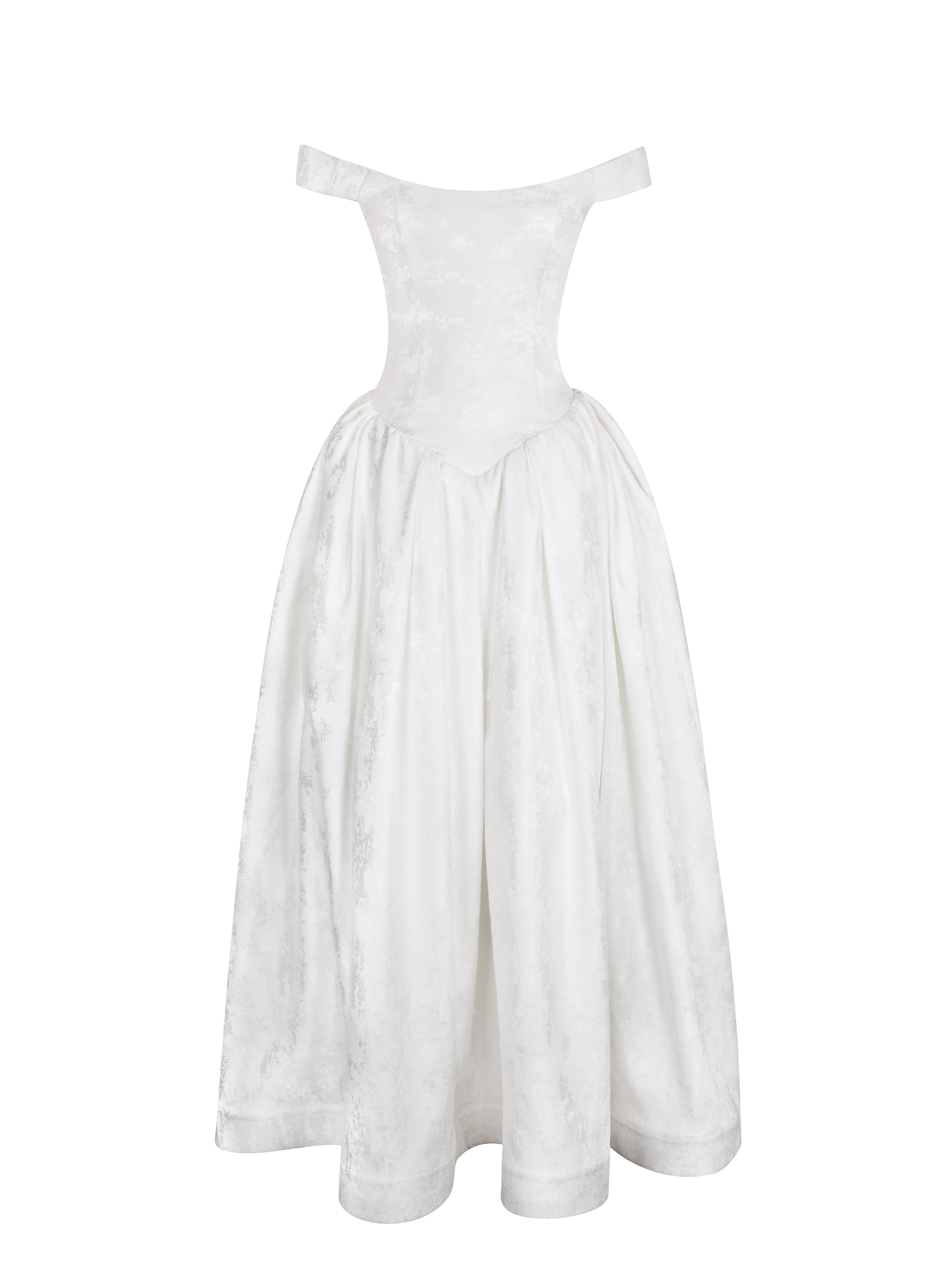 Tinsley White Jacquard Bardot Wedding Gown
