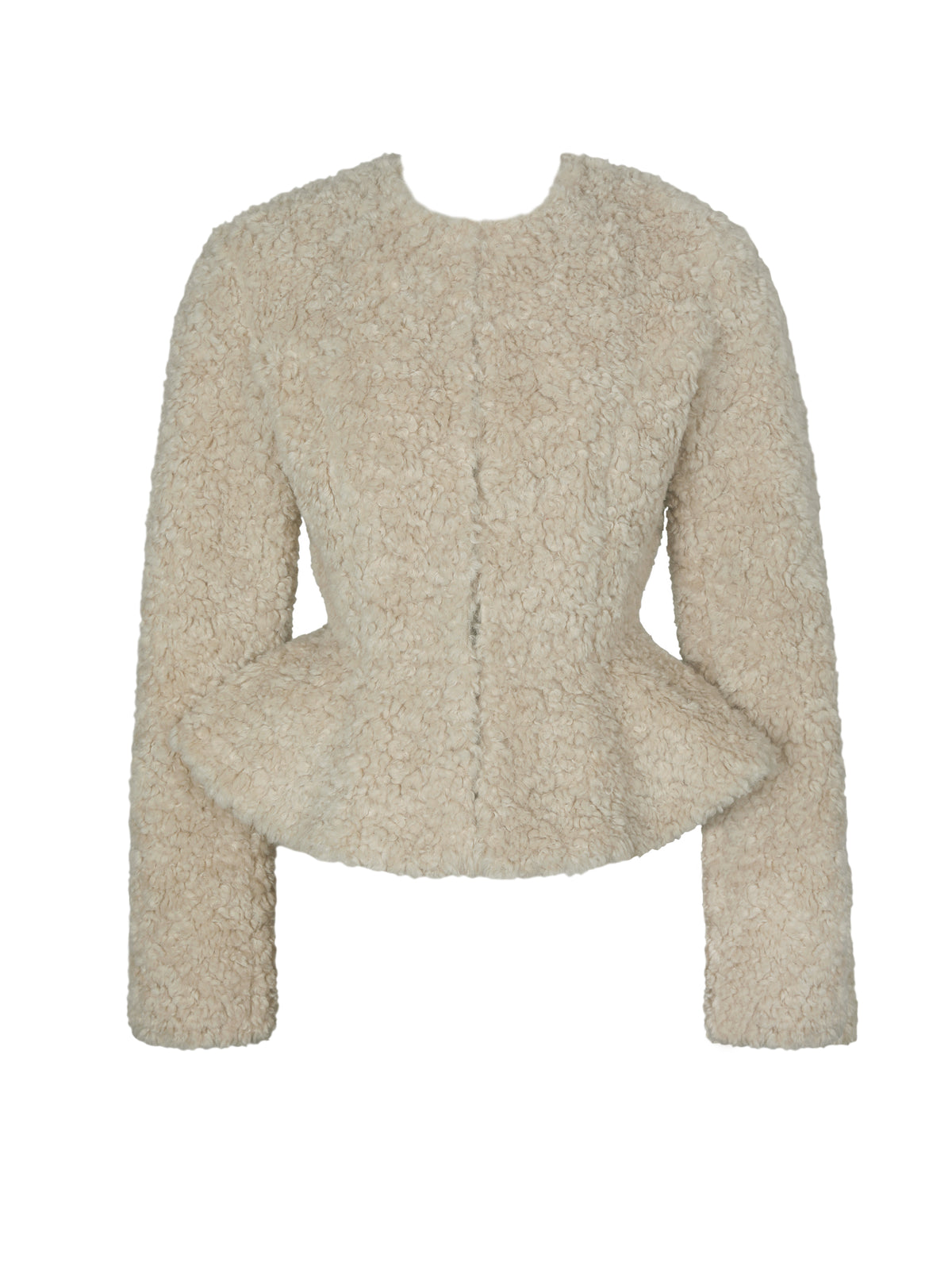 Brigitte Beige Teddy Fur Peplum Jacket