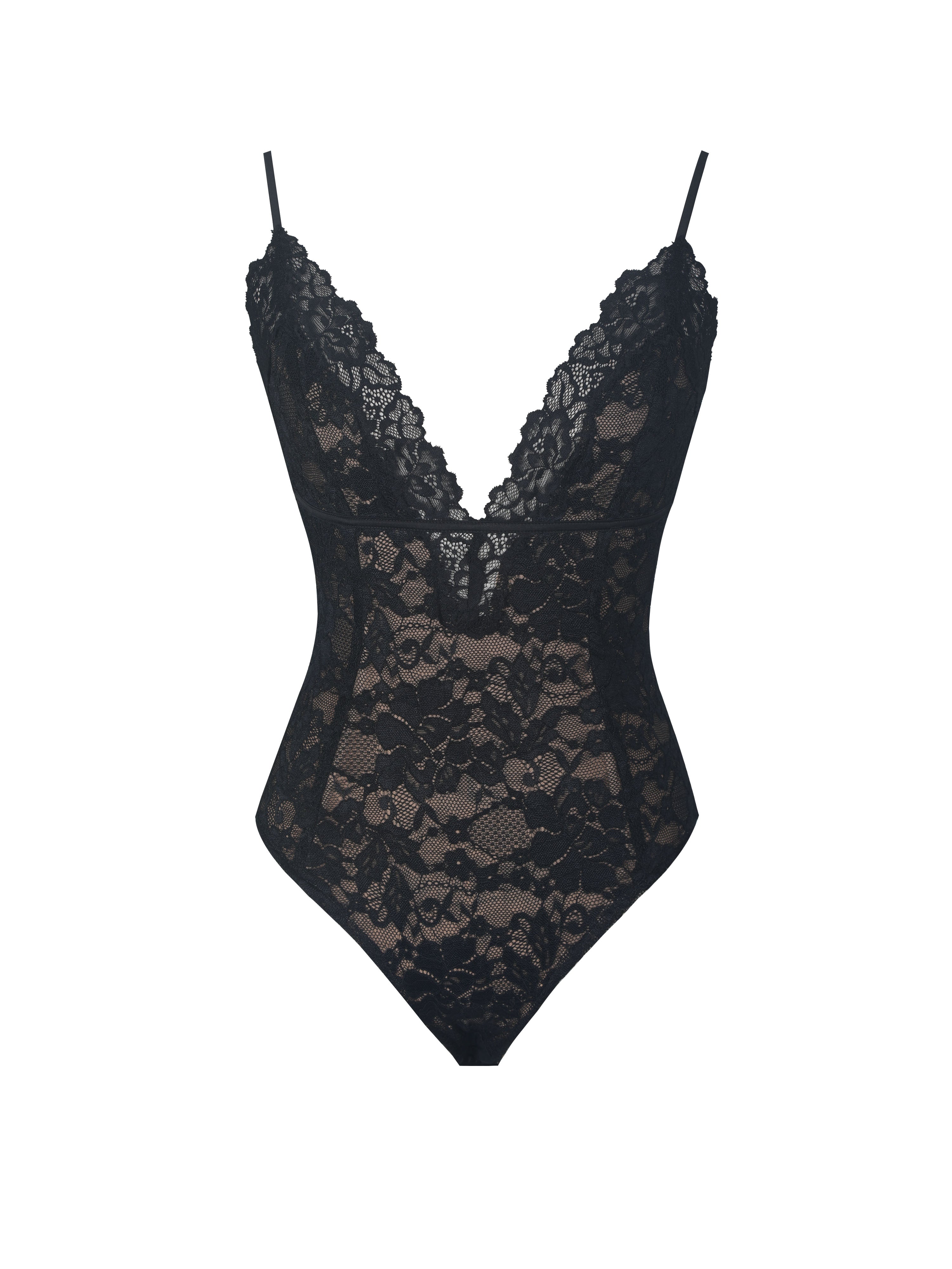 Venetia Black Lace Plunging Bodysuit
