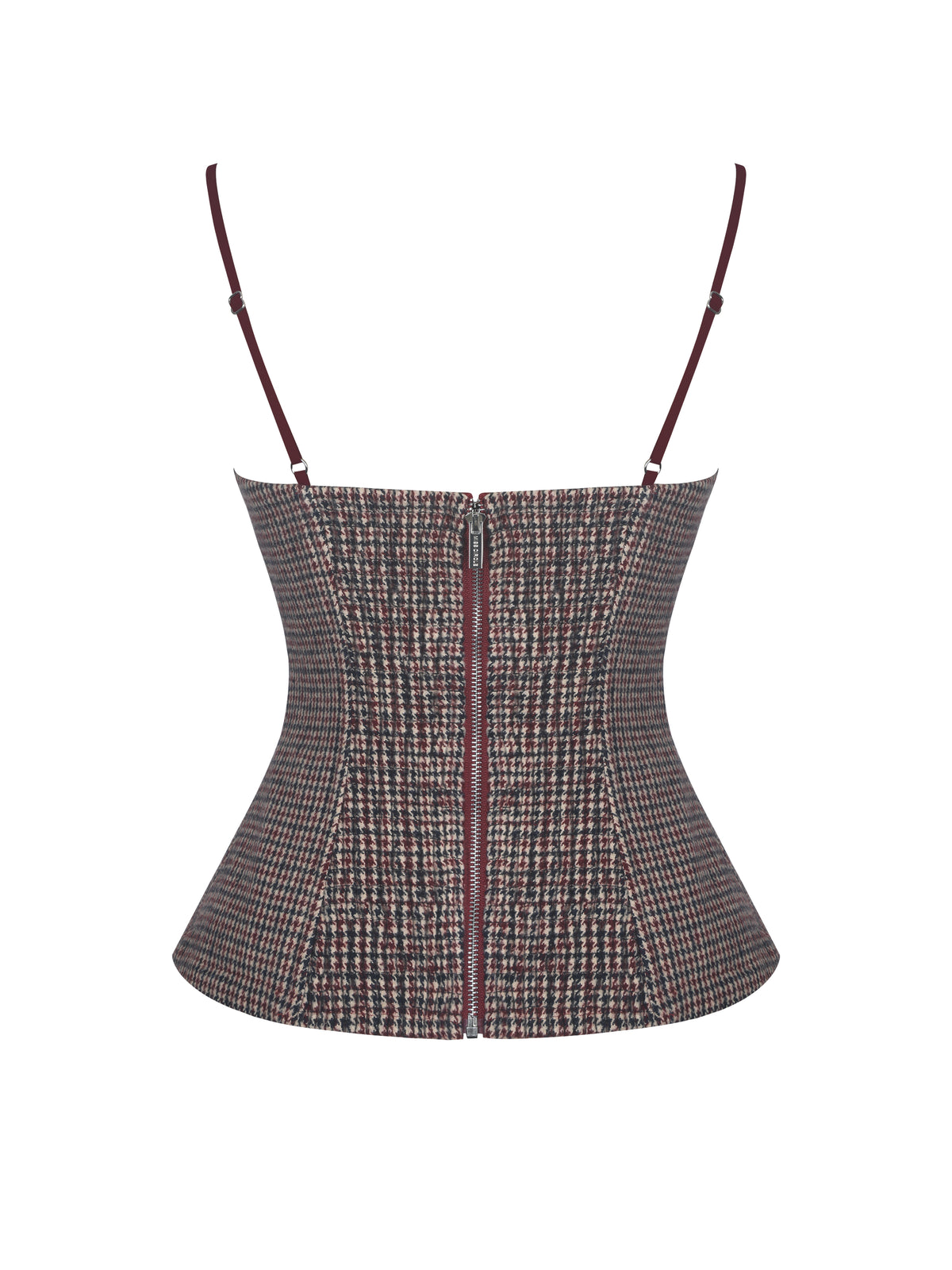Victoire Burgundy Micro Houndstooth Sweetheart Neckline Top