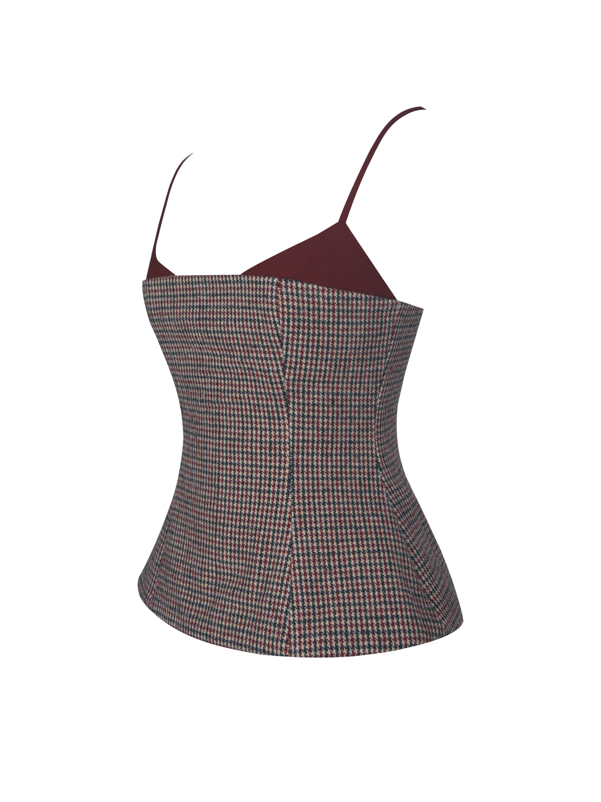Victoire Burgundy Micro Houndstooth Sweetheart Neckline Top
