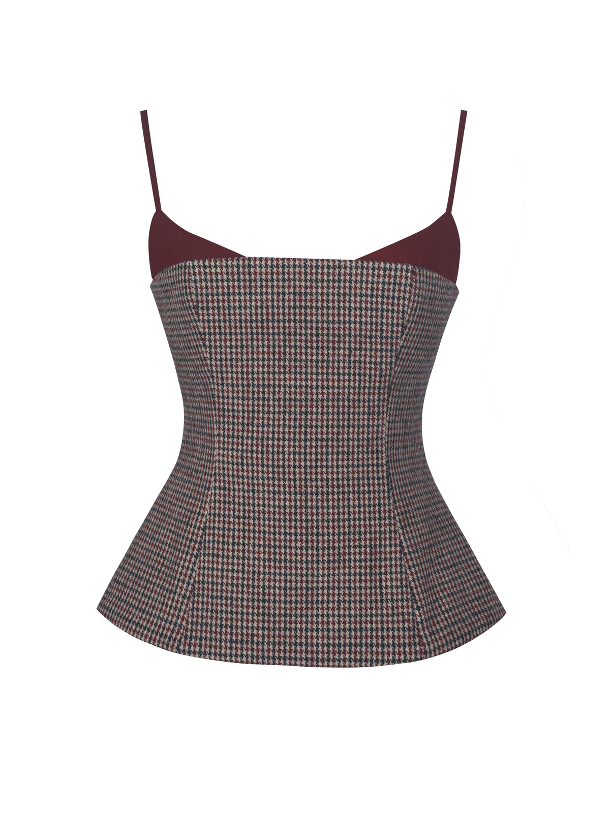 Victoire Burgundy Micro Houndstooth Sweetheart Neckline Top