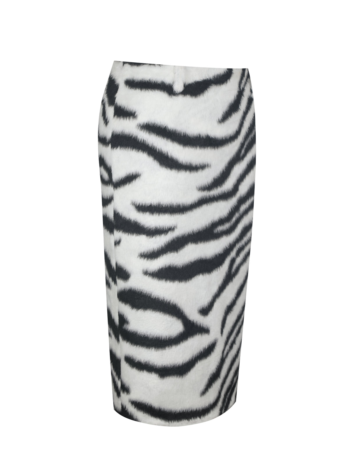 Xylena Black & White Zebra Fur Midi Pencil Skirt