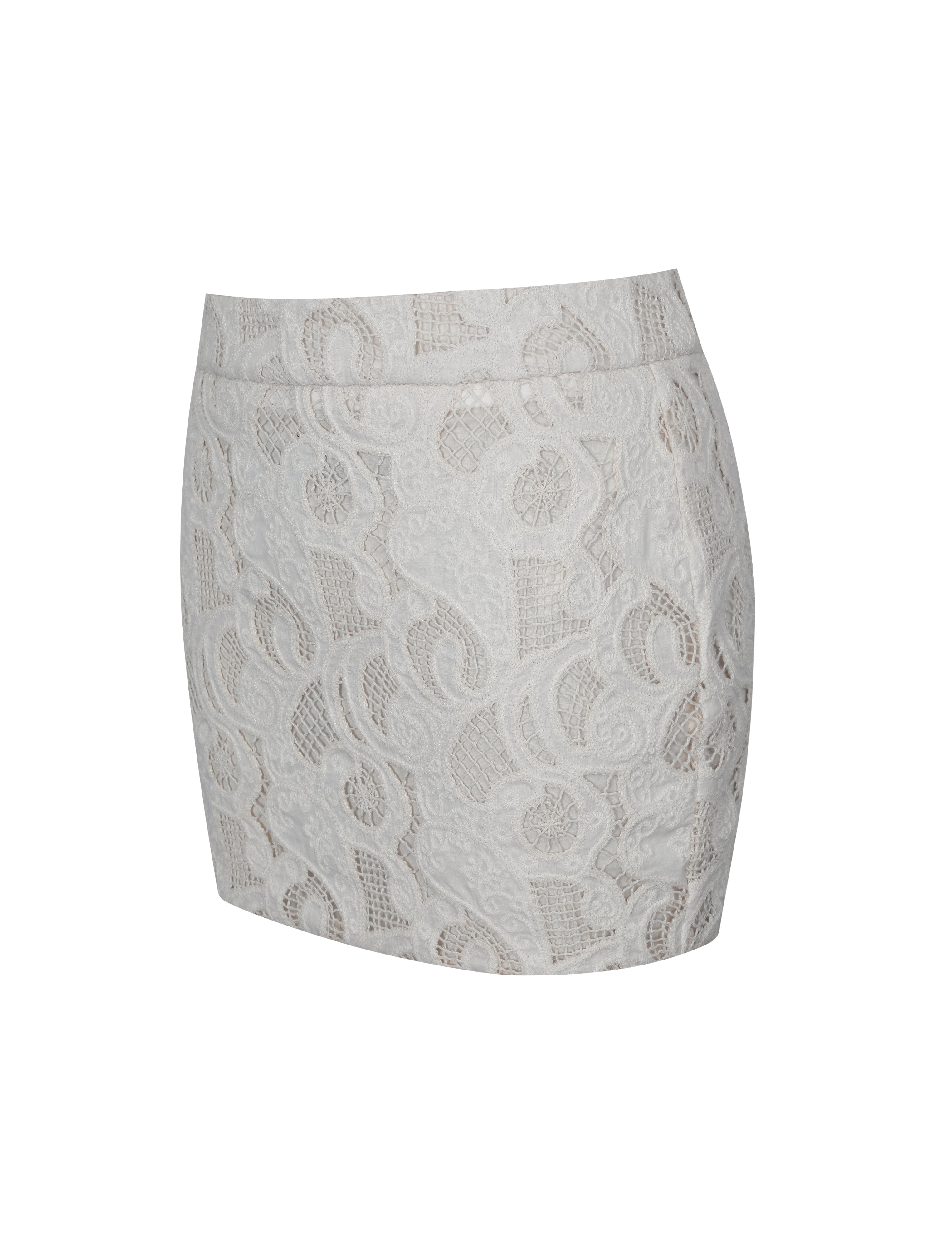 Wendy Beige Cotton Lace Low-Rise Mini Skirt