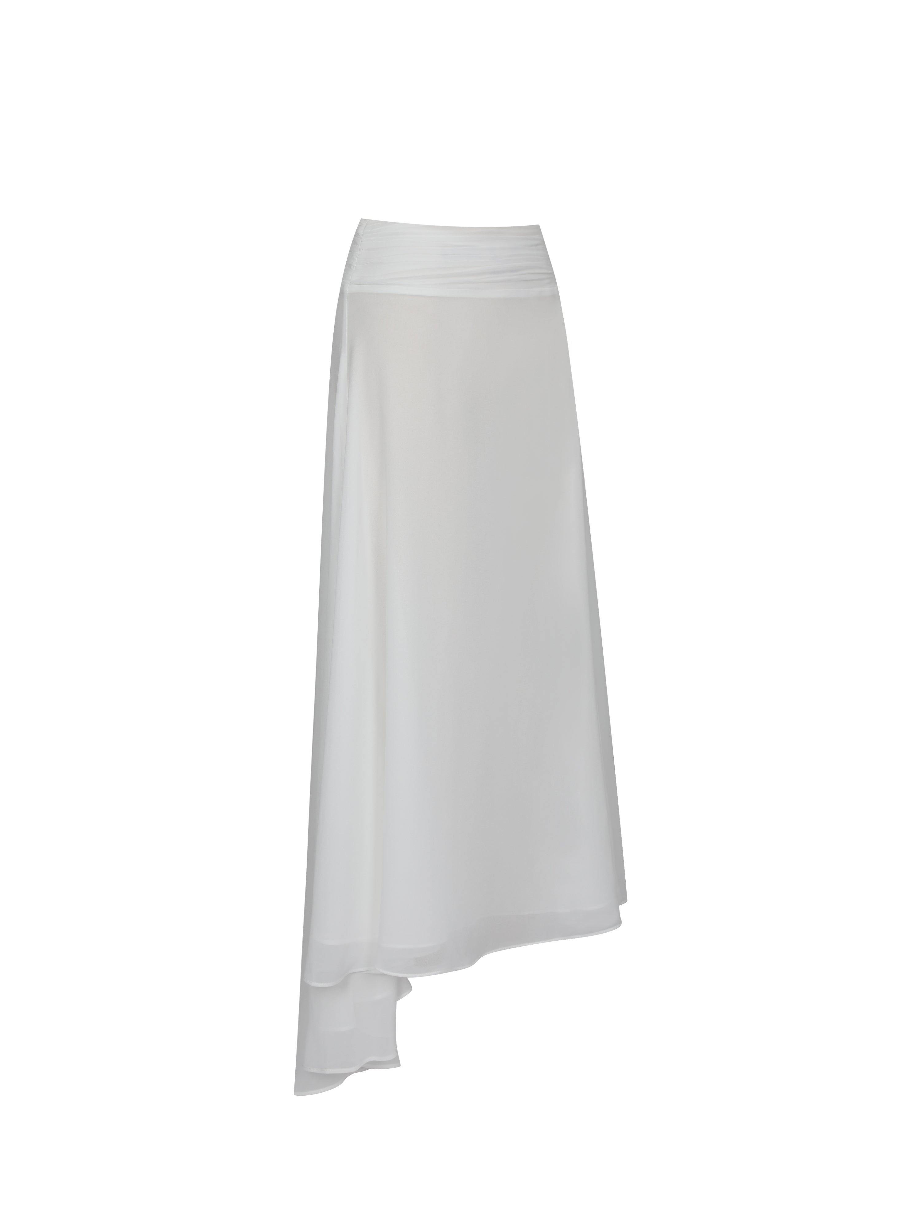 Yanna White Chiffon High-Low Maxi Skirt