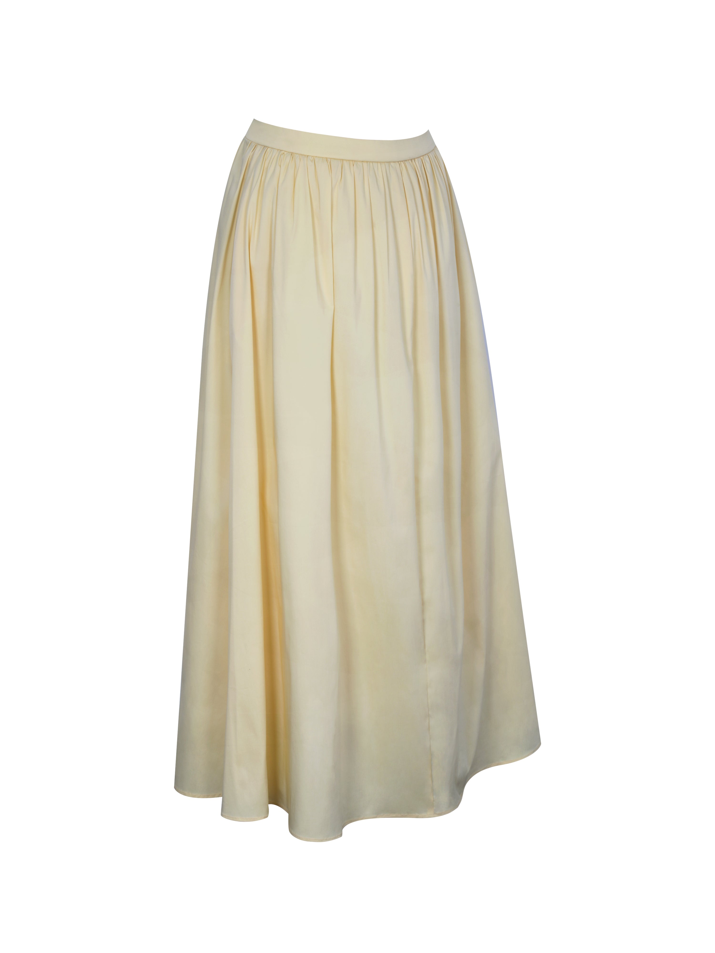 Wina Lemon Yellow Cotton Poplin Low-Waisted Maxi Skirt