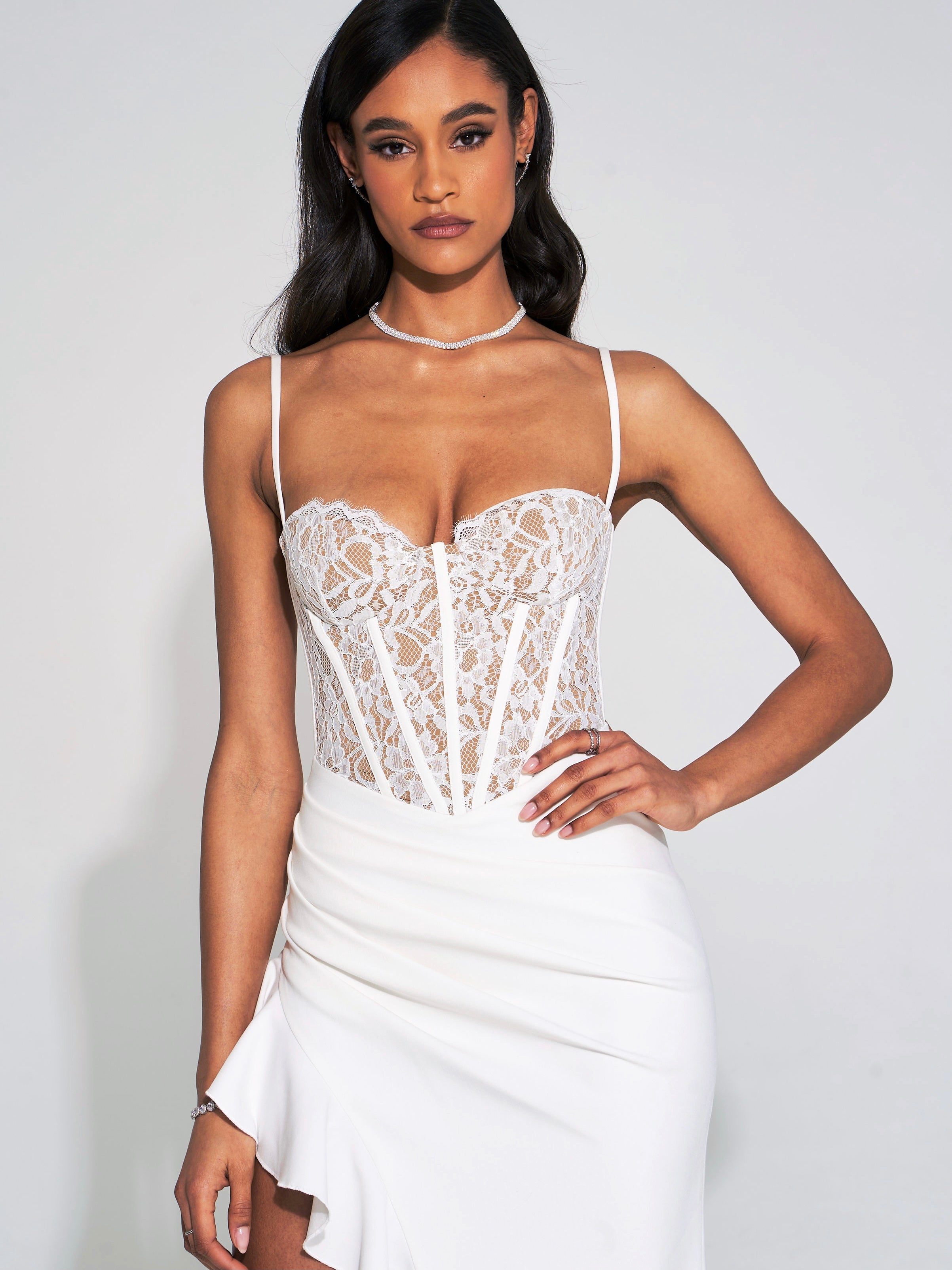 Junia White Lace Corset Maxi Dress