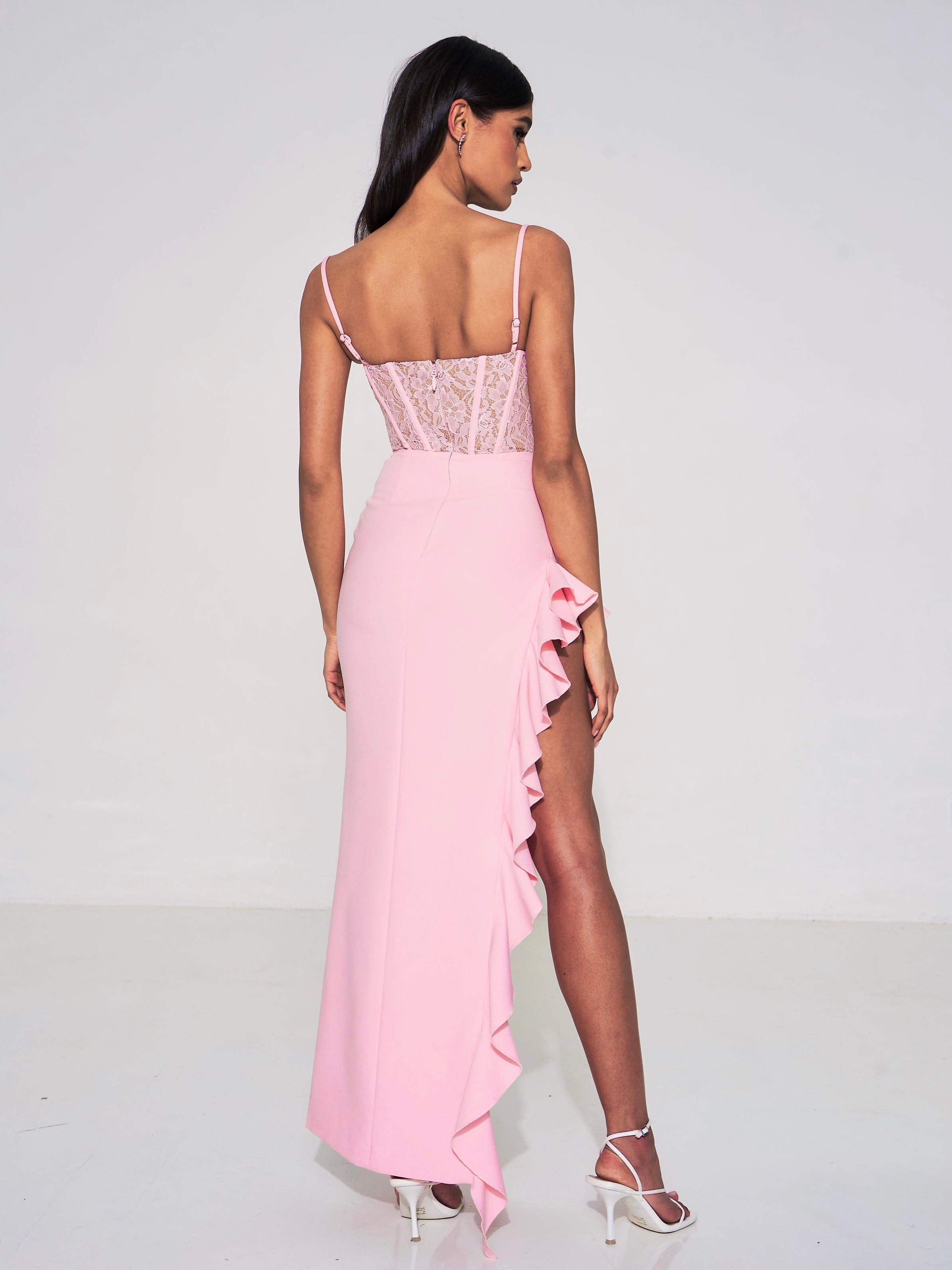 Junia Pink Lace Corset Maxi Dress