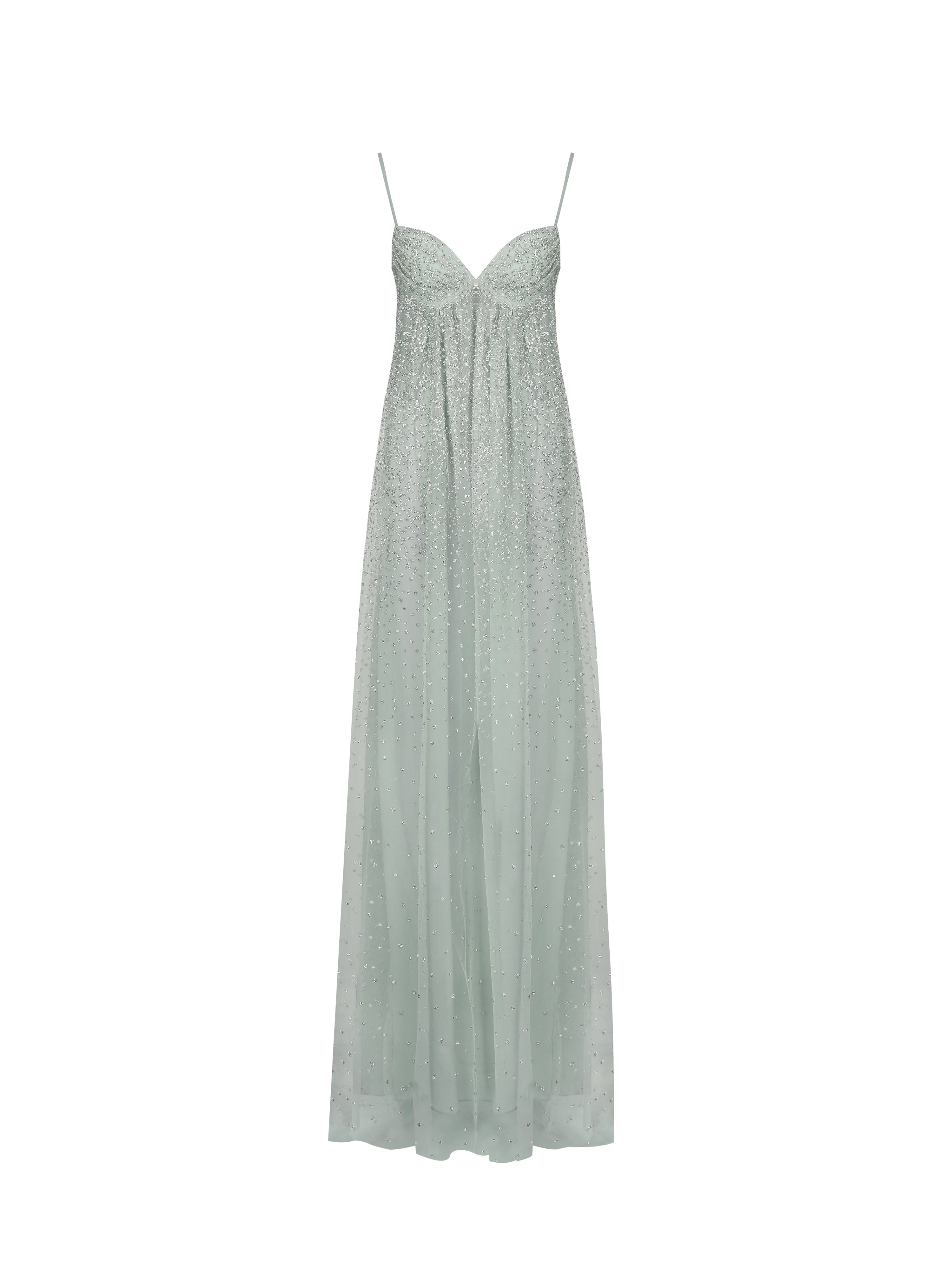 Wallie Mint Rhinestone Embellished Mesh Backless Gown