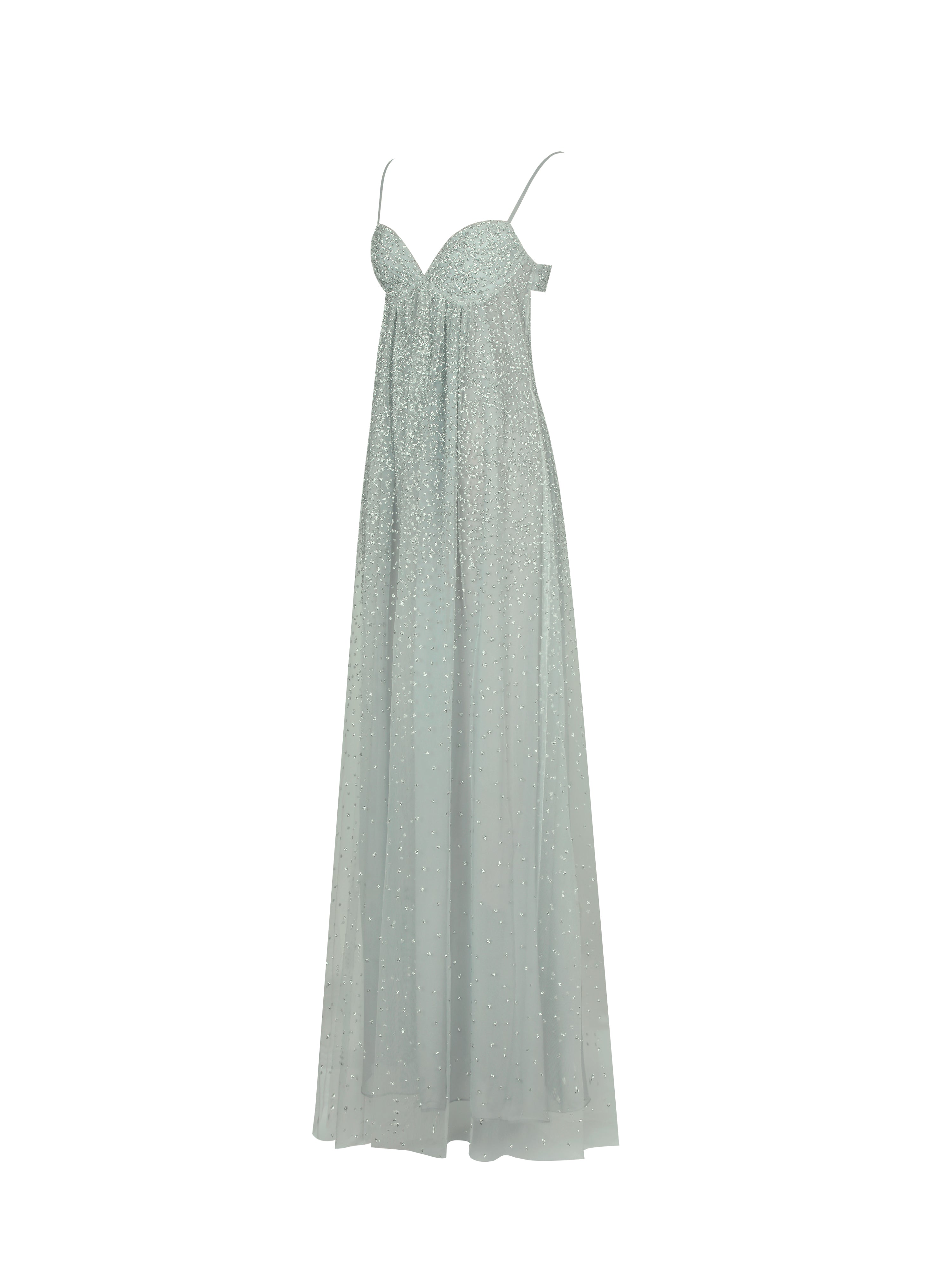Wallie Mint Rhinestone Embellished Mesh Backless Gown