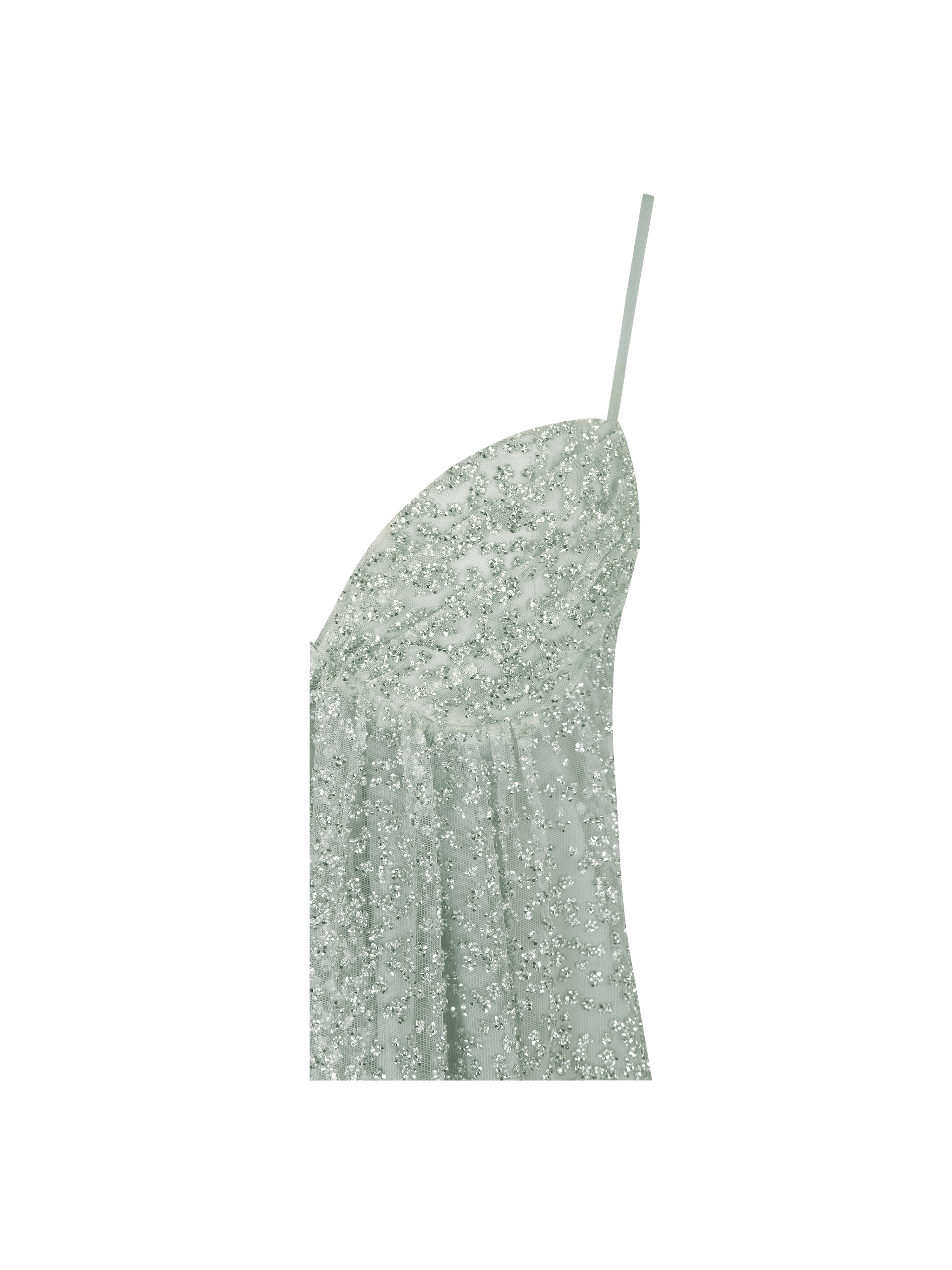 Wallie Mint Rhinestone Embellished Mesh Backless Gown