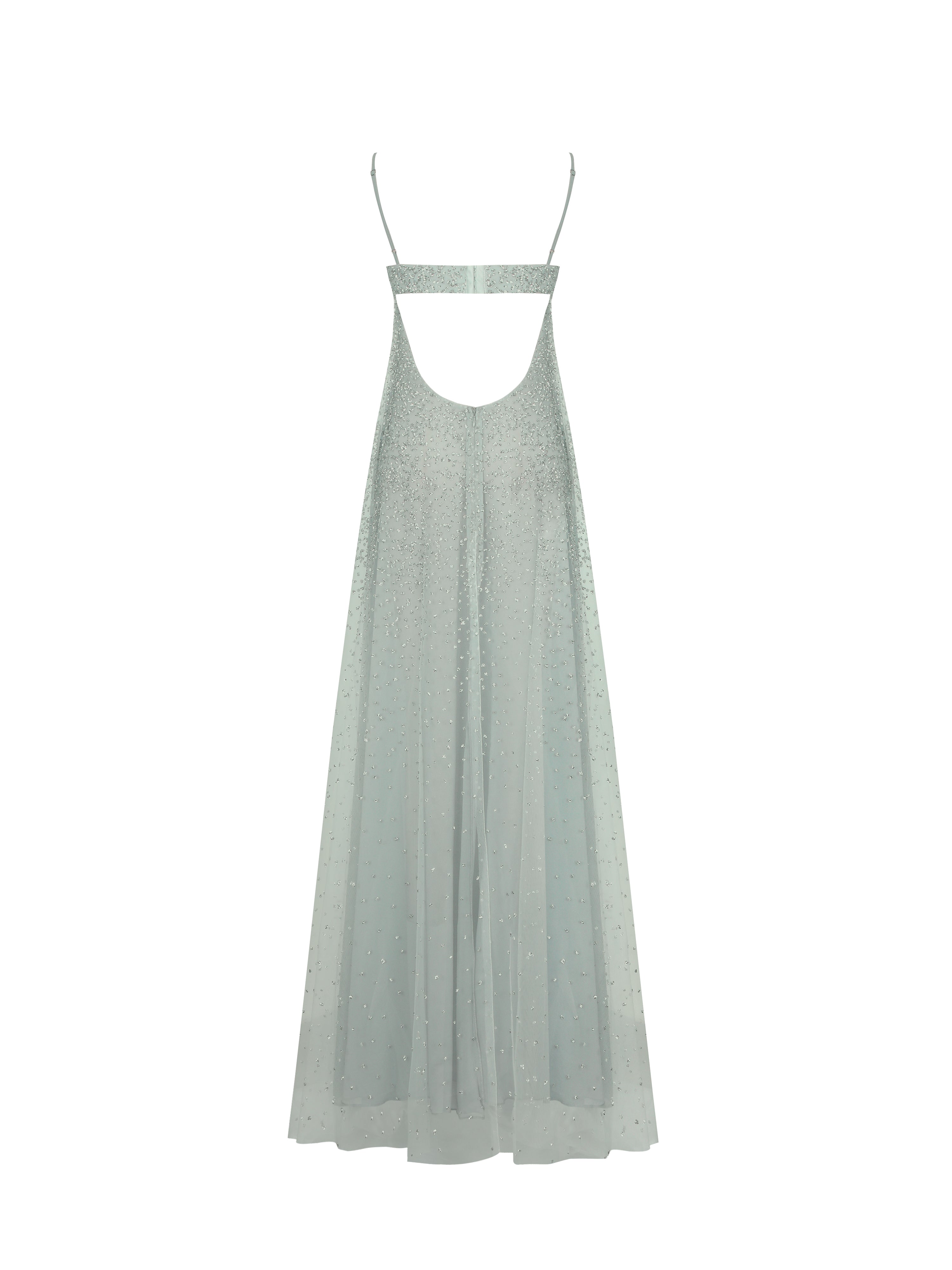 Wallie Mint Rhinestone Embellished Mesh Backless Gown
