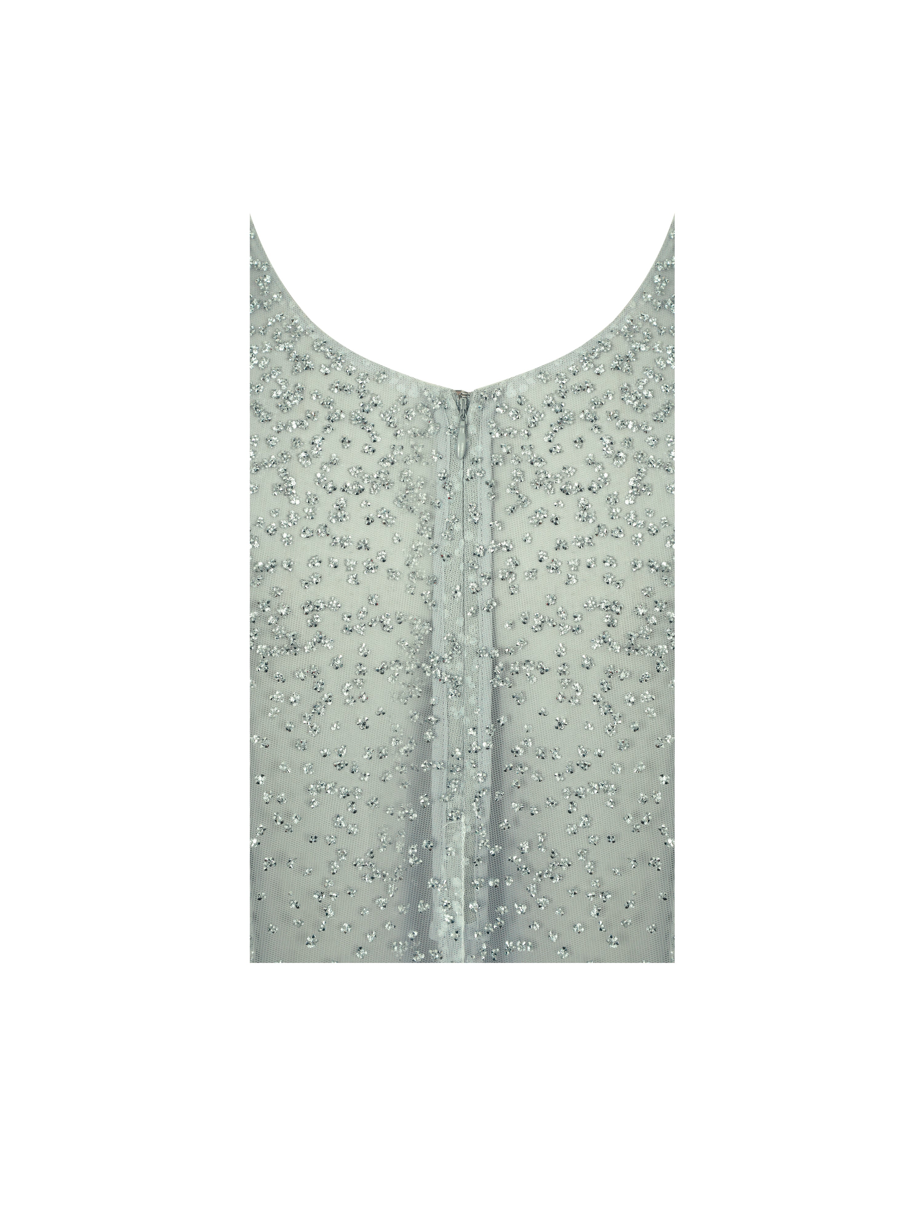 Wallie Mint Rhinestone Embellished Mesh Backless Gown