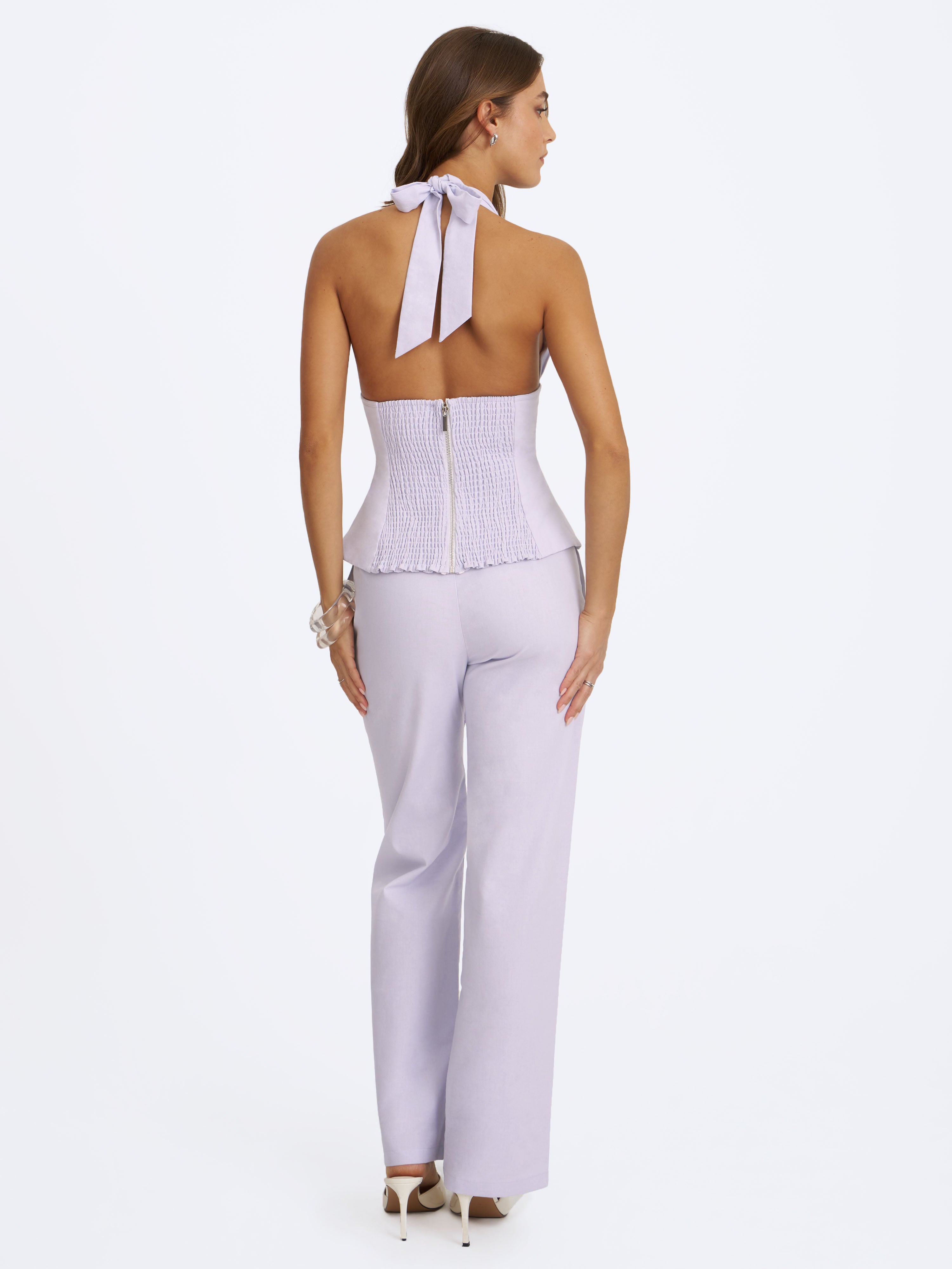 Laureen Lavender Linen Straight Pants