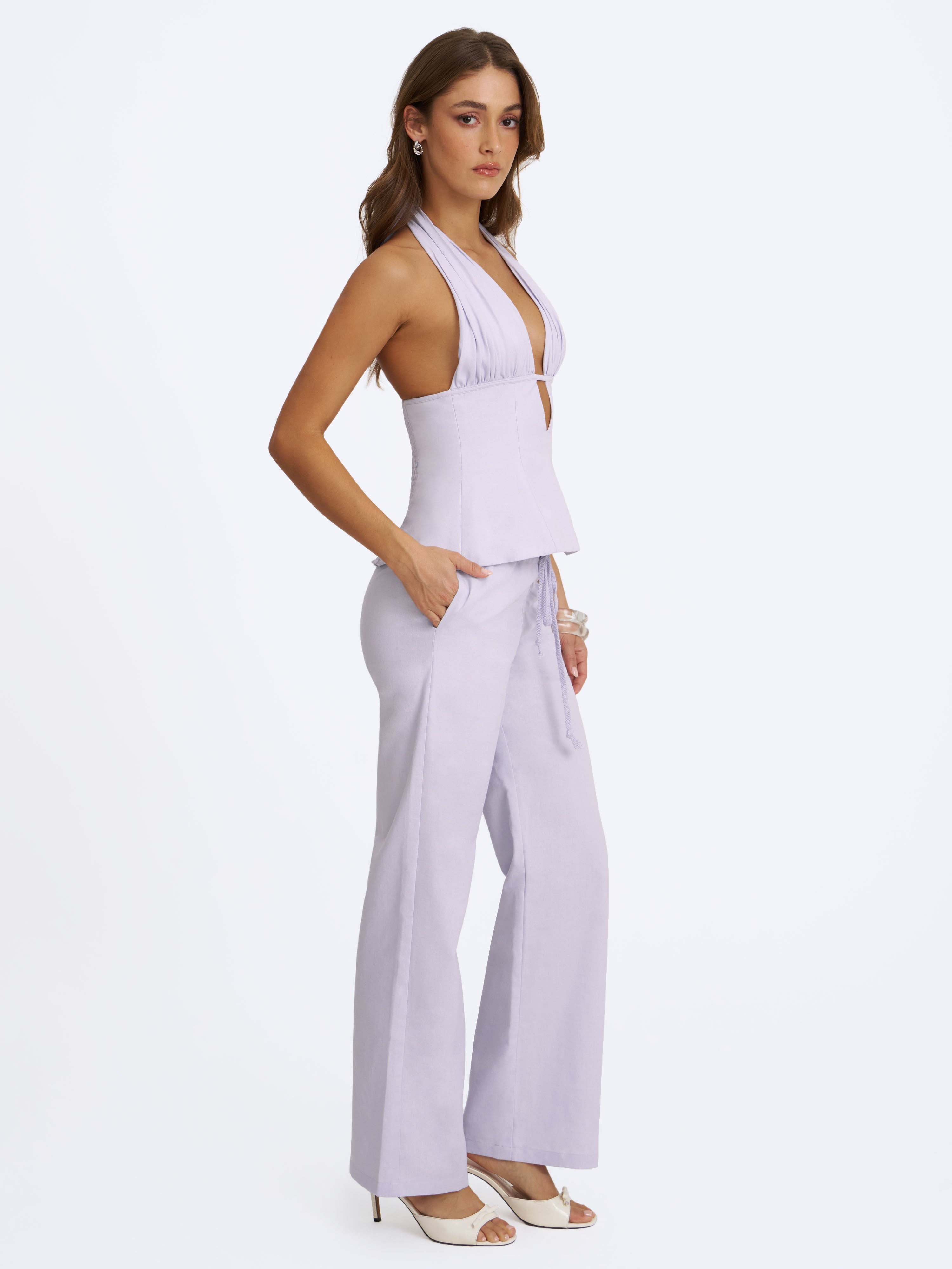 Laureen Lavender Linen Straight Pants