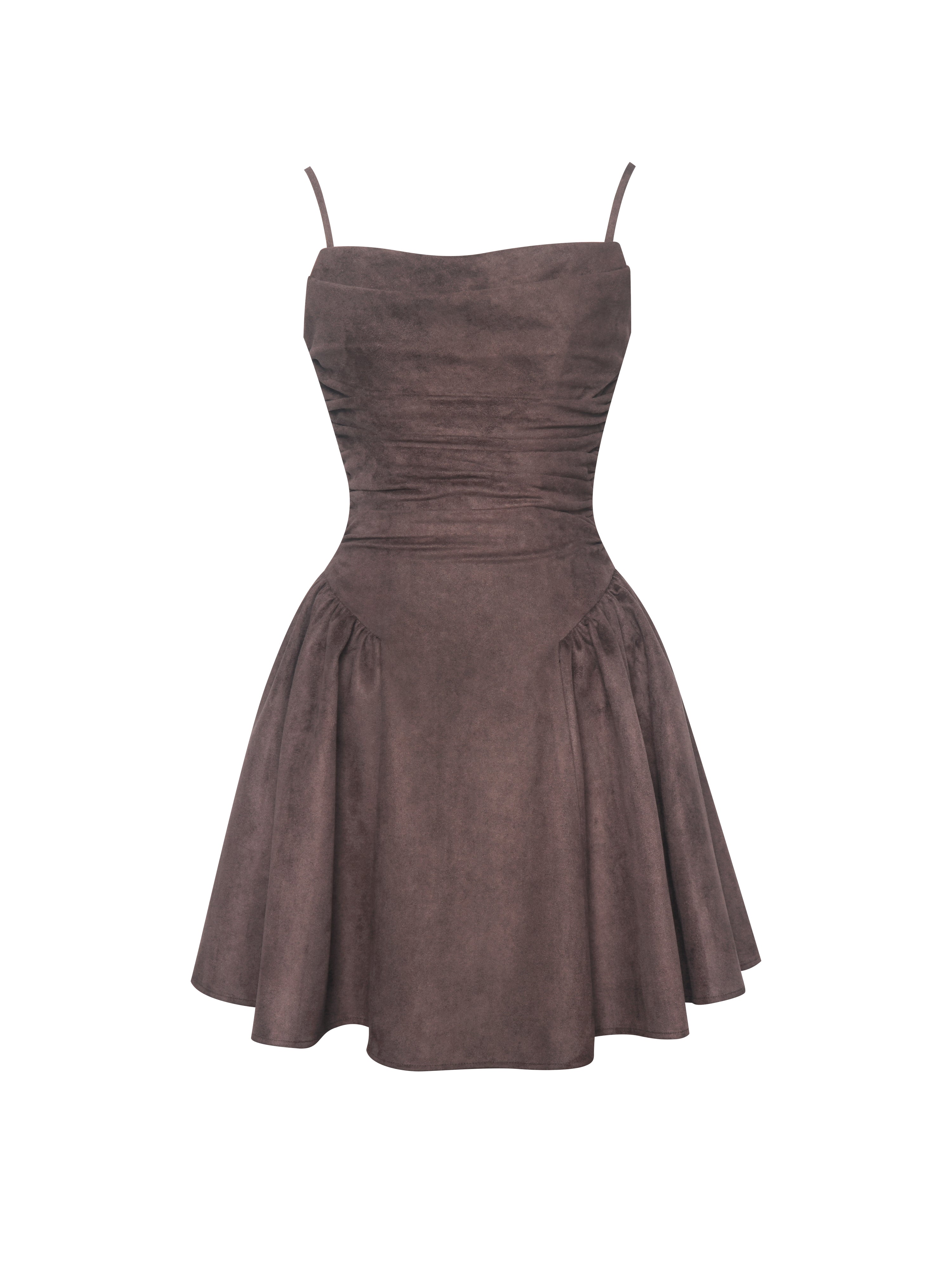 Raisa Mahogany Vegan Suede Ruched Mini Dress
