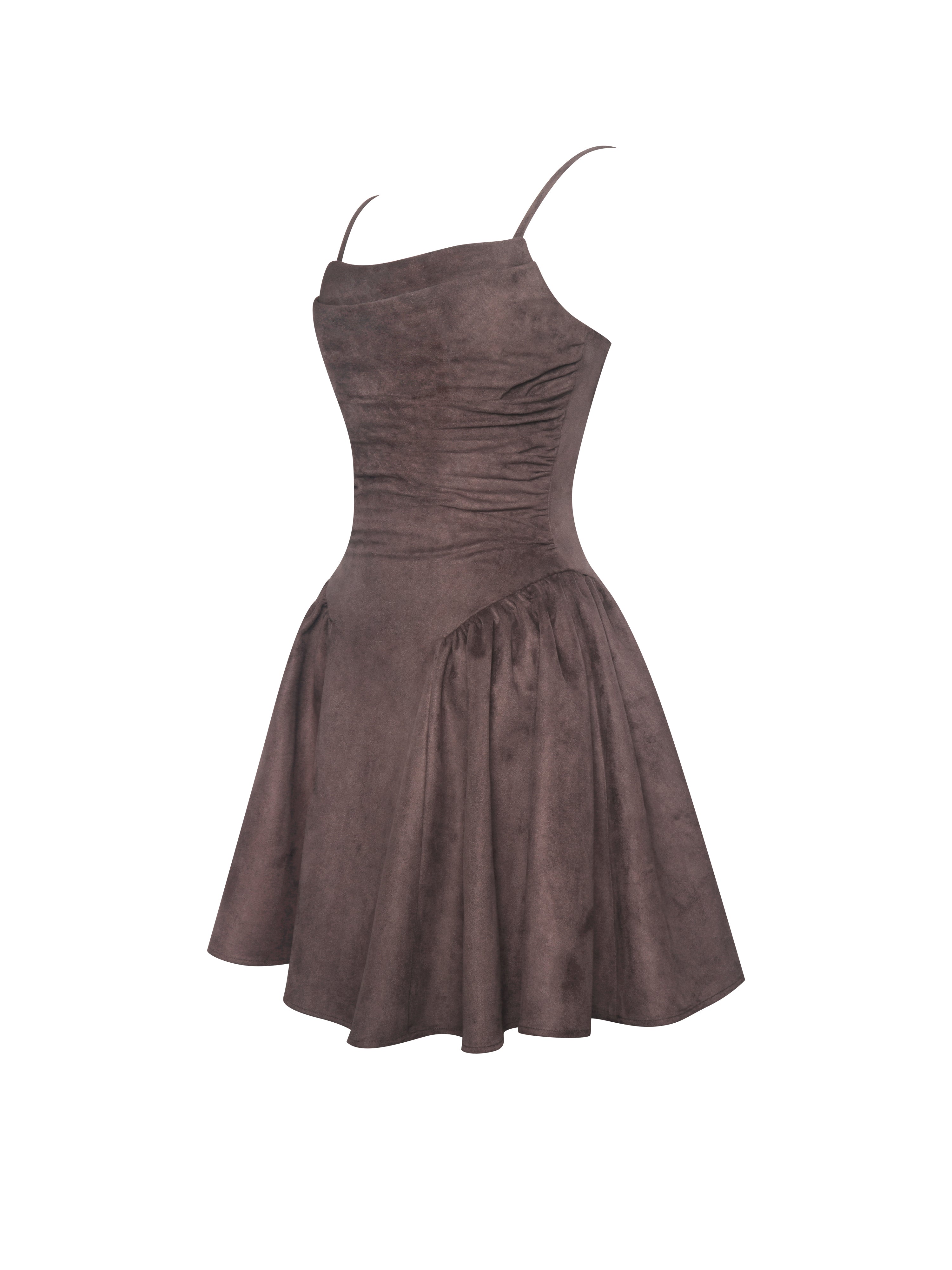 Raisa Mahogany Vegan Suede Ruched Mini Dress