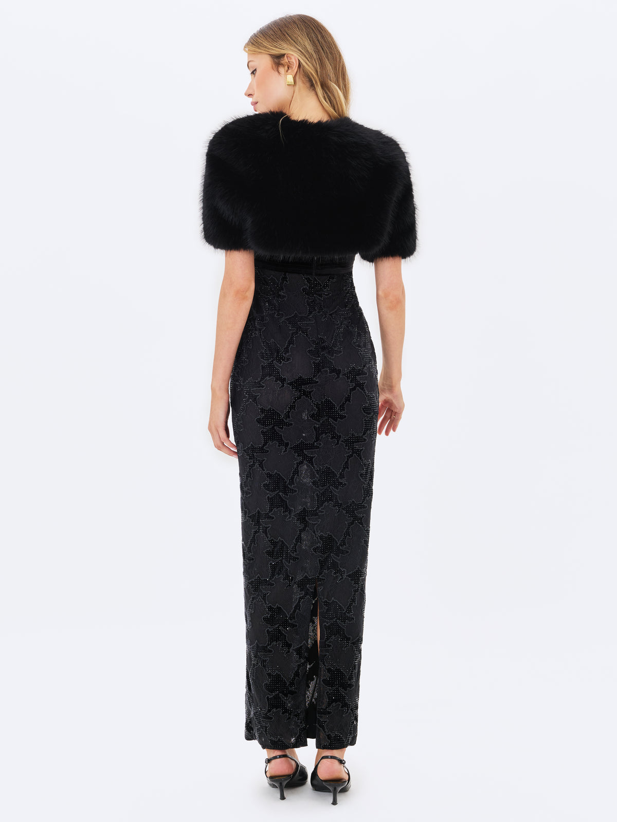 Quinsley Black Velvet Crystal Lace Maxi Dress