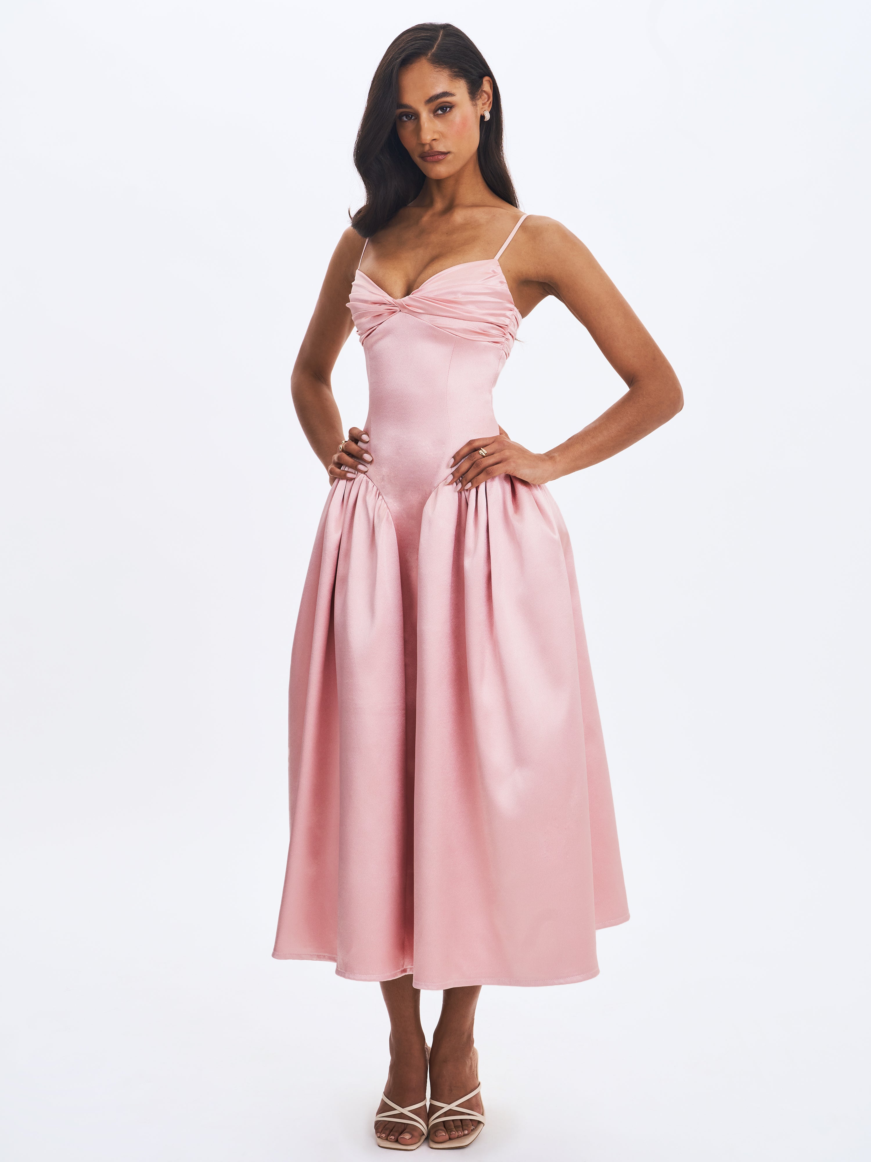 Tullia Dusty Rose Satin Ruched Midi Dress