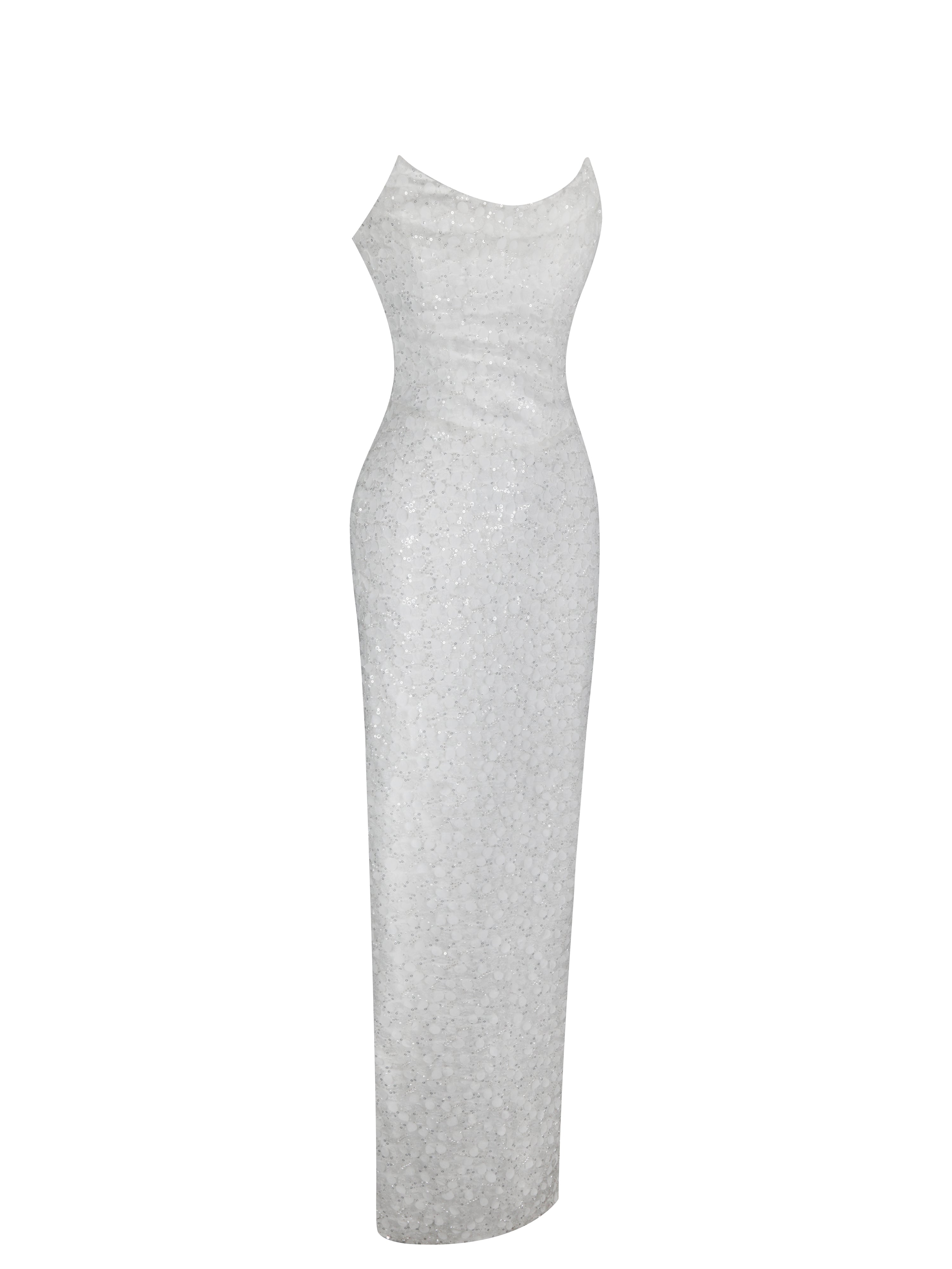 Myra White Beaded Mesh Strapless Wedding Dress