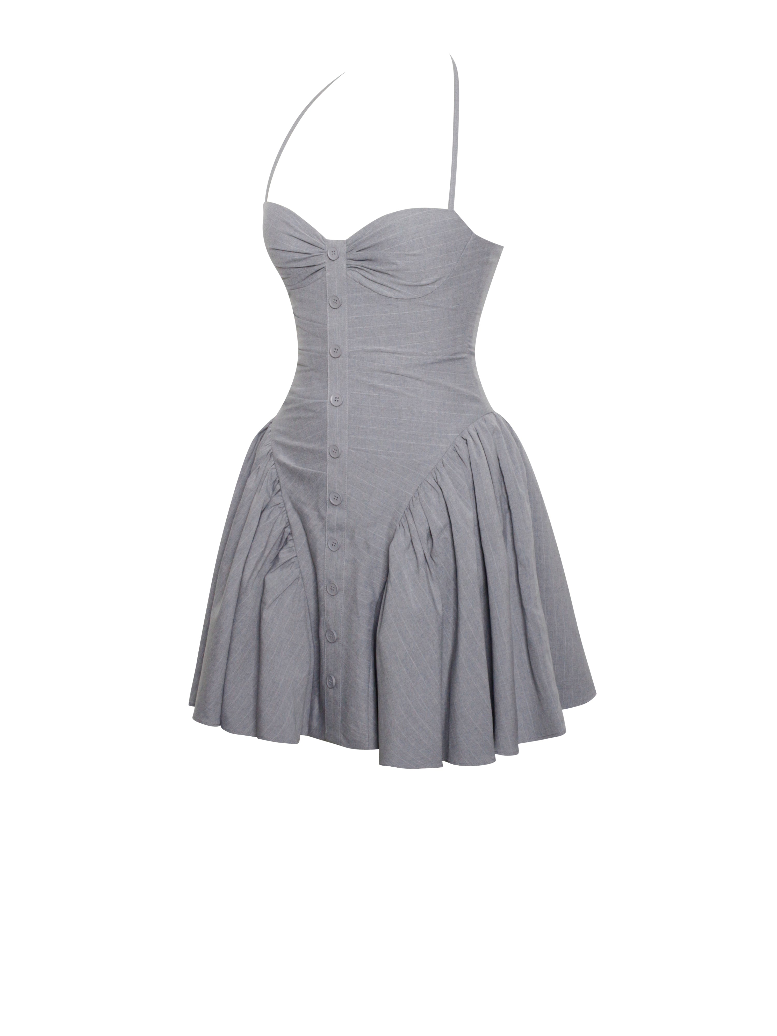 Melody Gray Stripe Halter Drop Waist Mini Dress